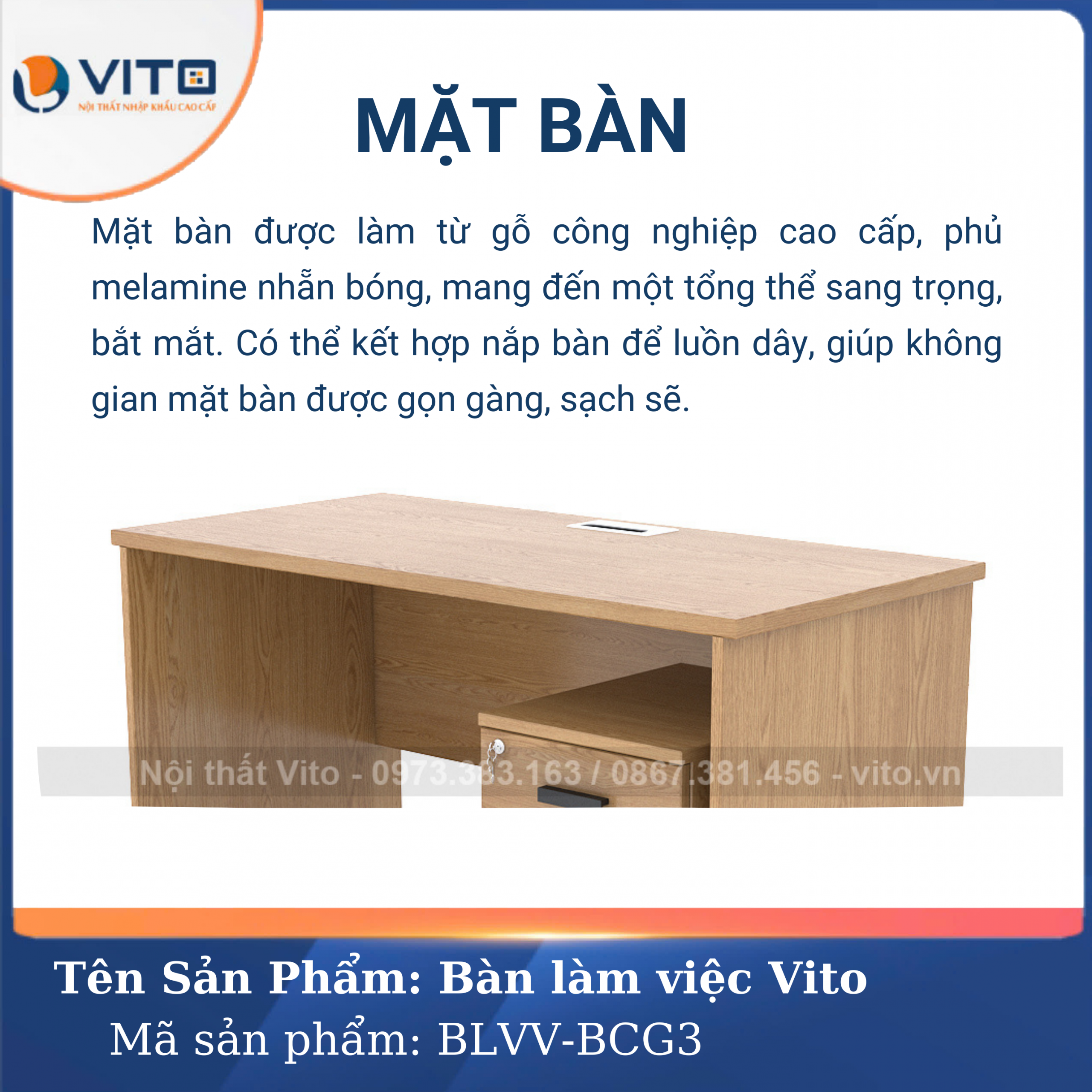 BÀN LÀM VIỆC CHÂN GỖ VITO BLVV-BCG3 8 Bàn làm việc chân gỗ Vito BLVV-BCG3 - Ảnh 8