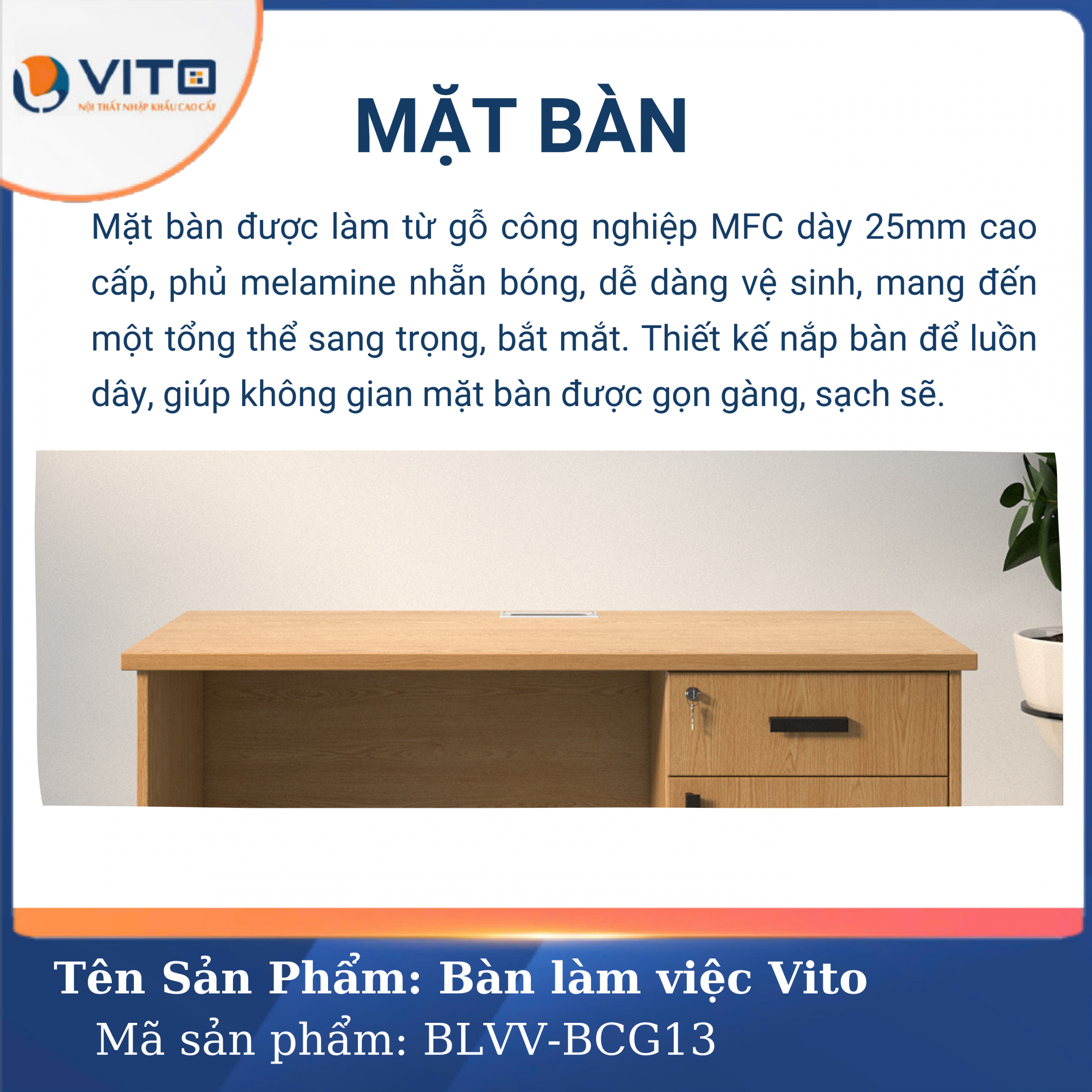 BÀN LÀM VIỆC CHÂN GỖ VITO BLVV-BCG13 9 Bàn làm việc chân gỗ Vito BLVV-BCG13 - Ảnh 9
