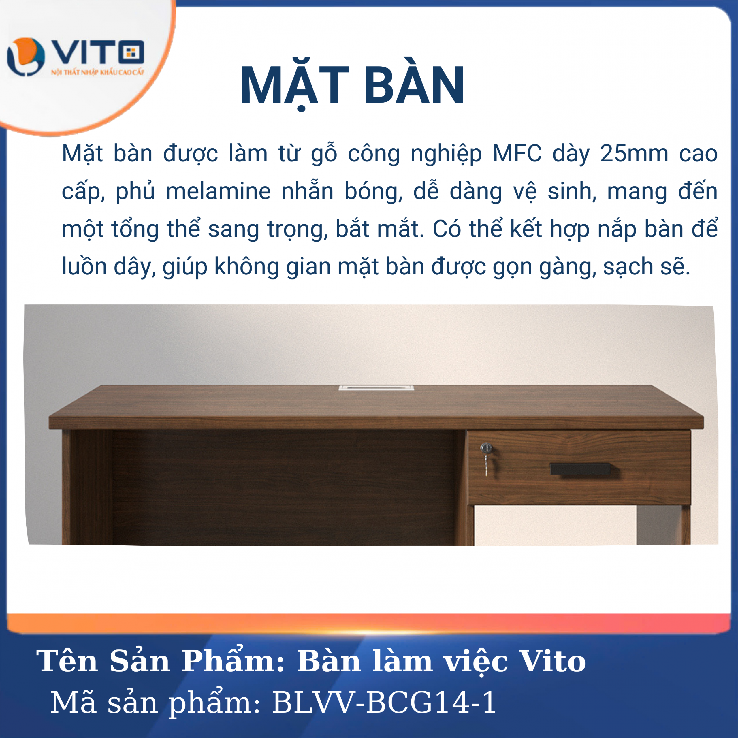 BÀN LÀM VIỆC CHÂN GỖ VITO BLVV-BCG14-1 9 Bàn làm việc chân gỗ Vito BLVV-BCG14-1 - Ảnh 9