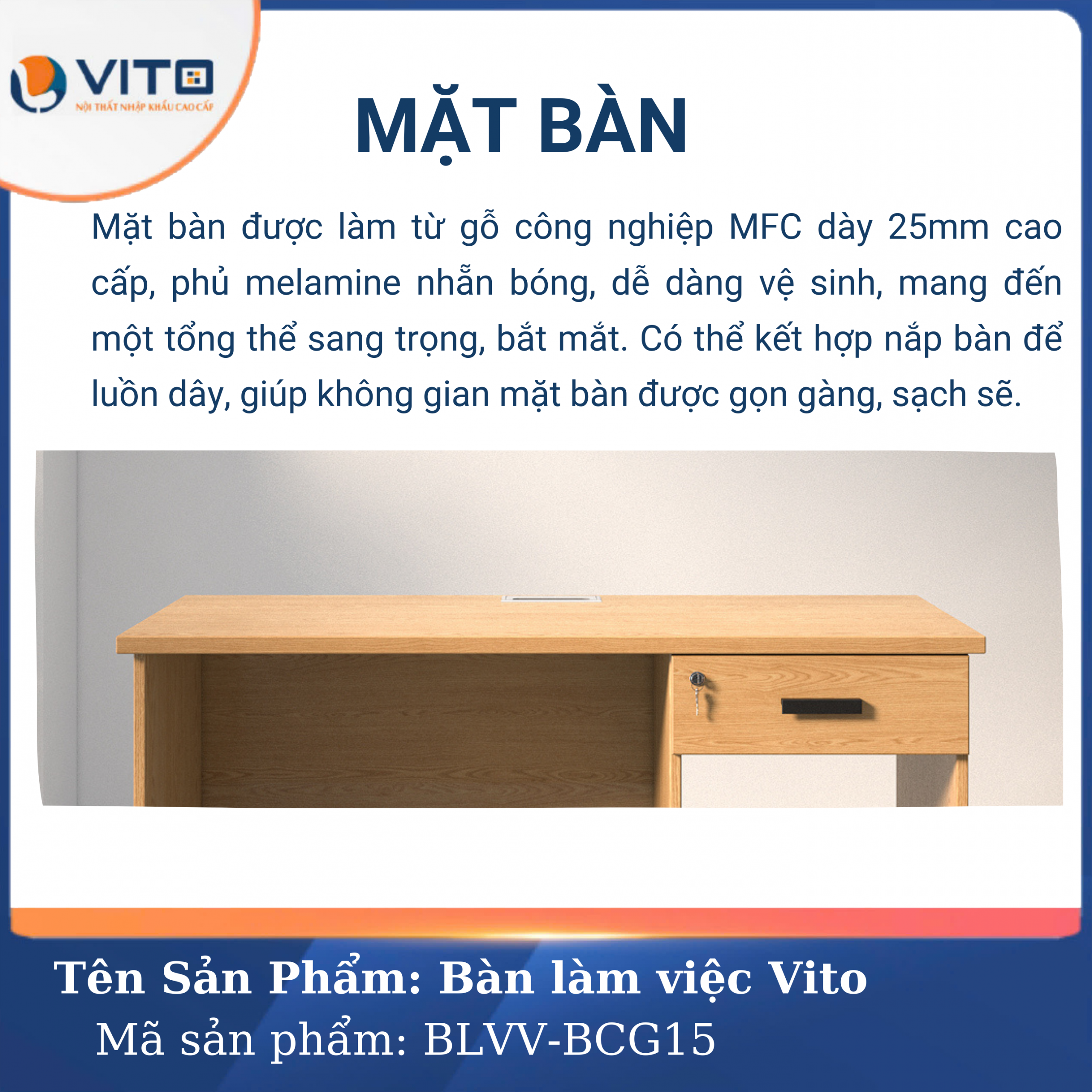 BÀN LÀM VIỆC CHÂN GỖ VITO BLVV-BCG15 9 Bàn làm việc chân gỗ Vito BLVV-BCG15 - Ảnh 9