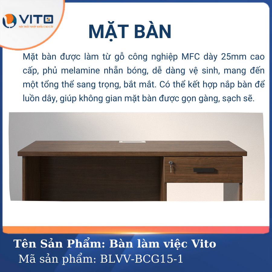 BÀN LÀM VIỆC CHÂN GỖ VITO BLVV-BCG15-1 9 Bàn làm việc chân gỗ Vito BLVV-BCG15-1 - Ảnh 9