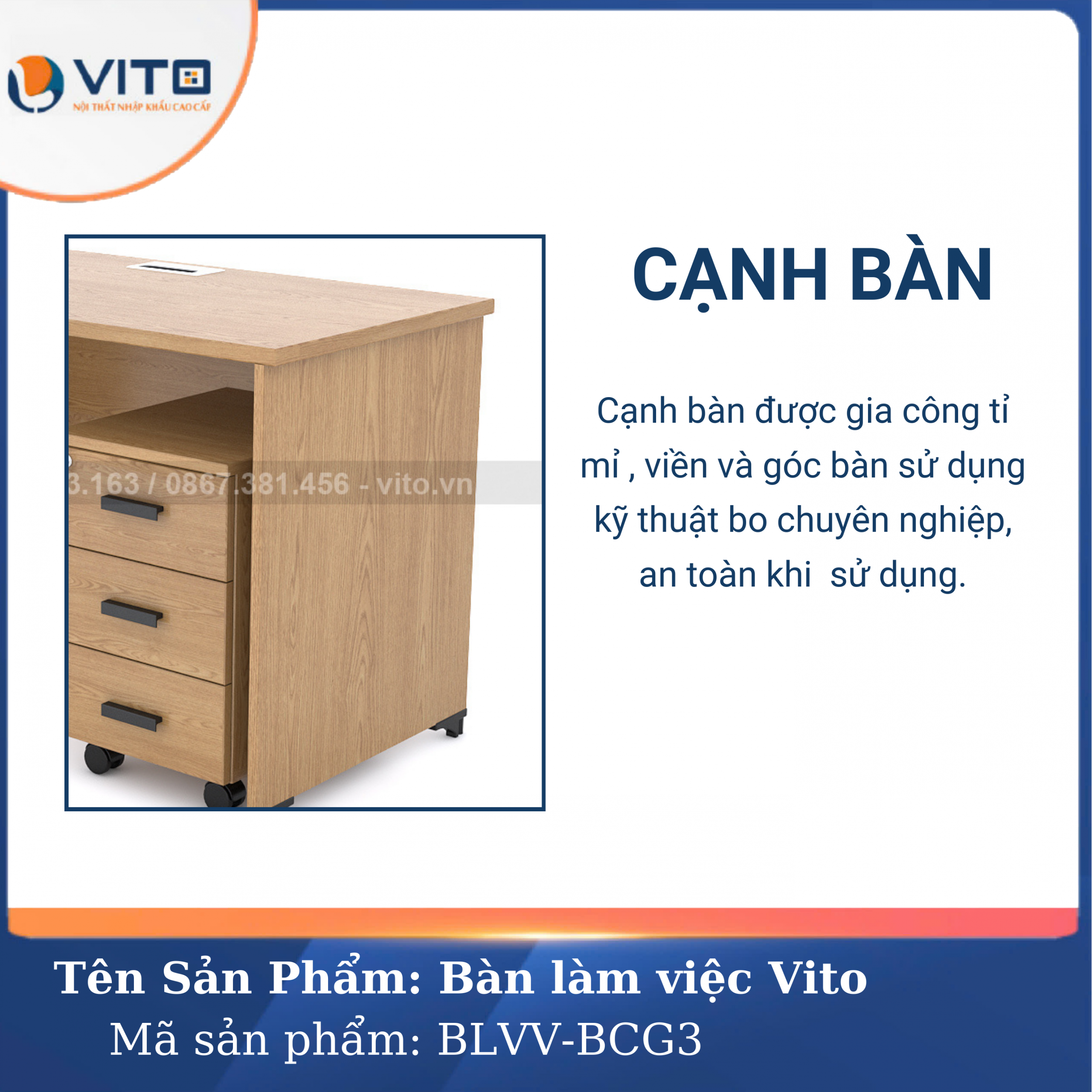 BÀN LÀM VIỆC CHÂN GỖ VITO BLVV-BCG3 7 Bàn làm việc chân gỗ Vito BLVV-BCG3 - Ảnh 7