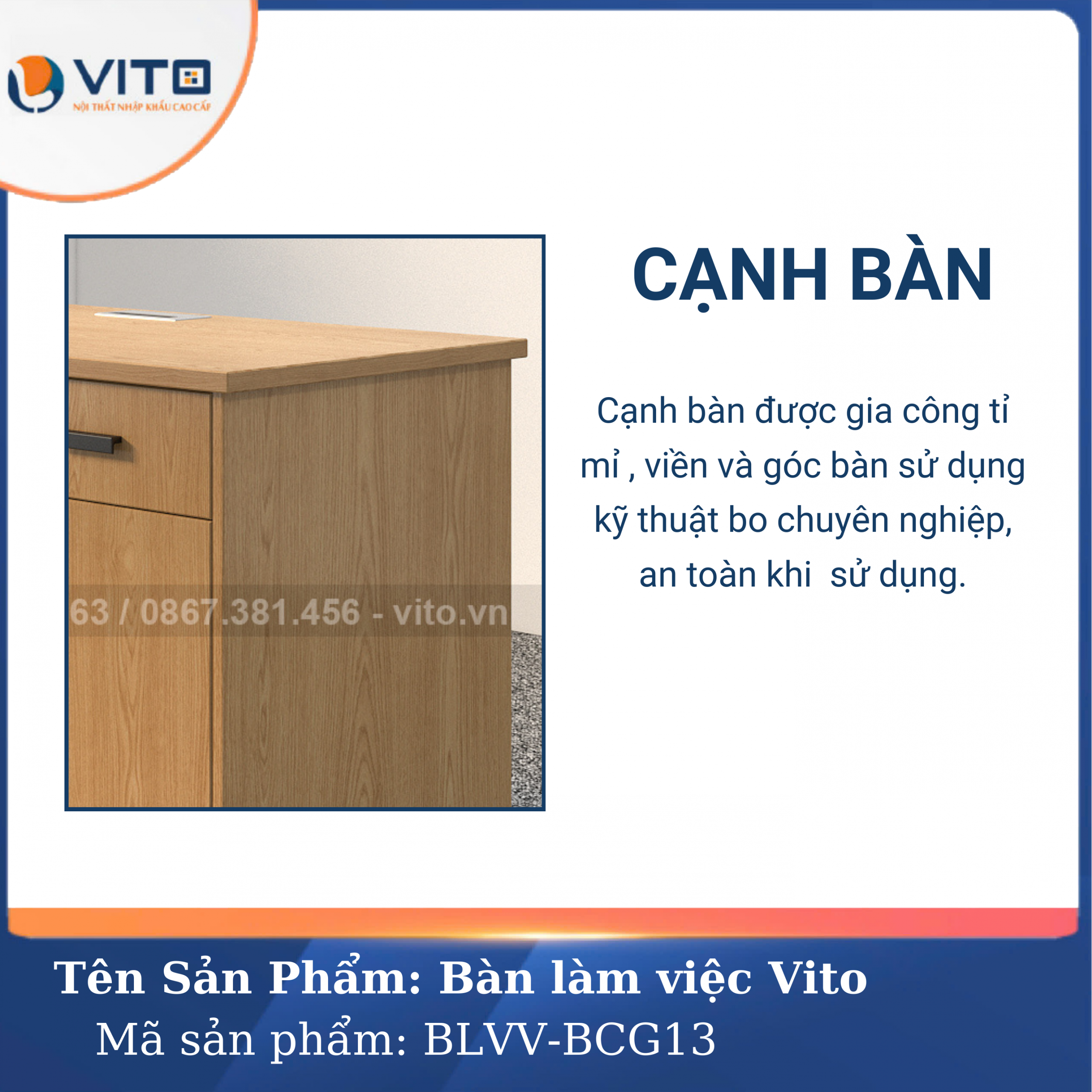 BÀN LÀM VIỆC CHÂN GỖ VITO BLVV-BCG13 8 Bàn làm việc chân gỗ Vito BLVV-BCG13 - Ảnh 8