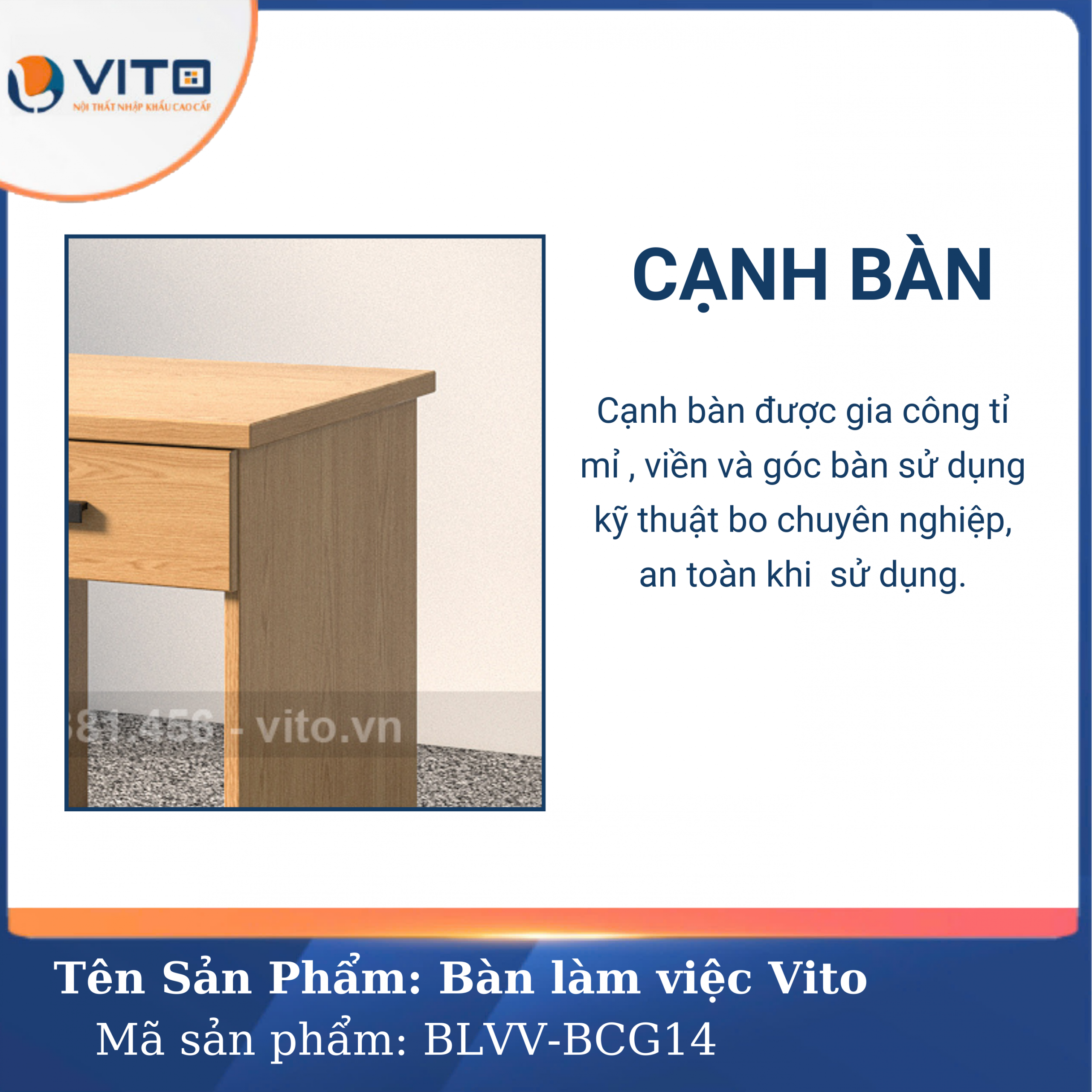 BÀN LÀM VIỆC CHÂN GỖ VITO BLVV-BCG14 8 Bàn làm việc chân gỗ Vito BLVV-BCG14 - Ảnh 8