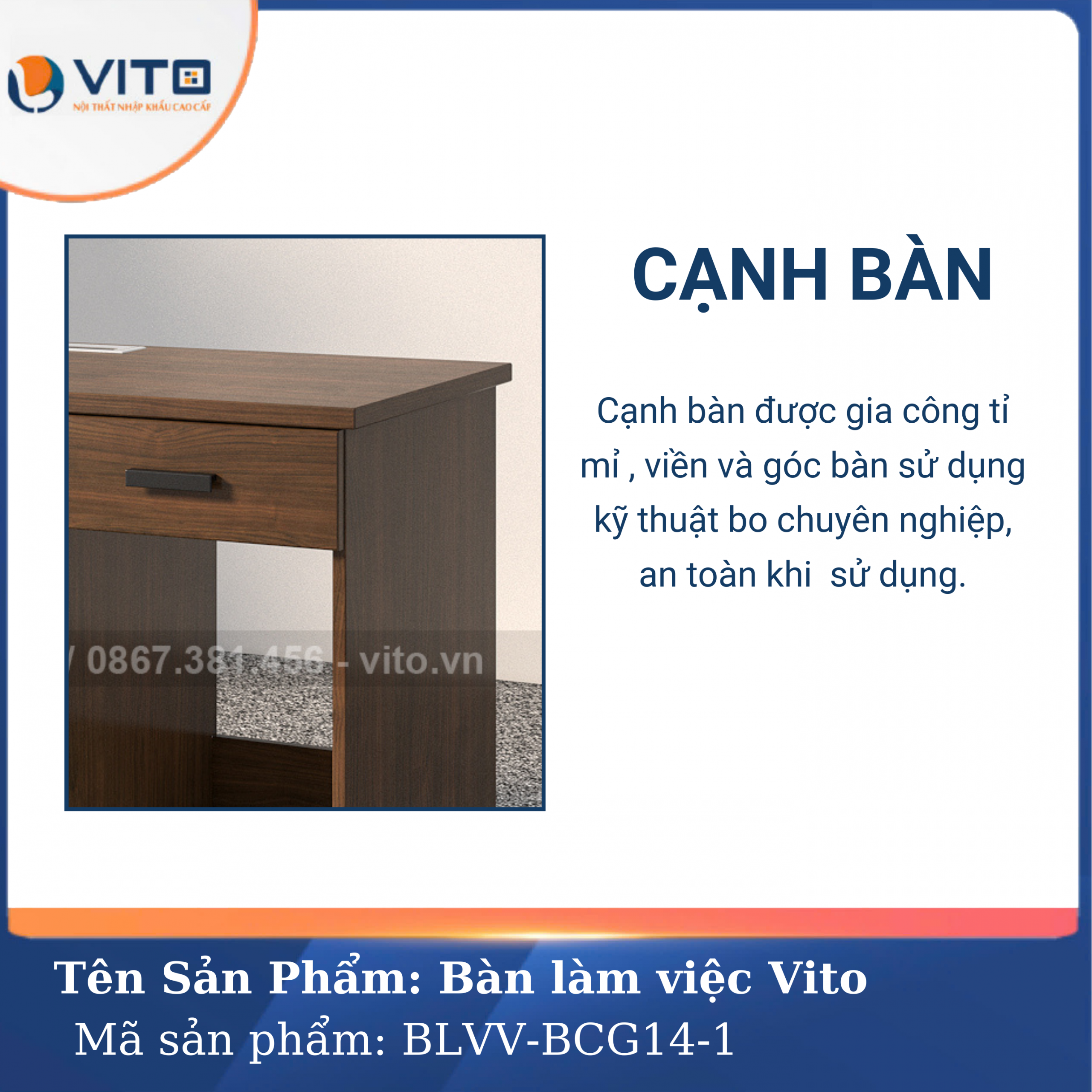 BÀN LÀM VIỆC CHÂN GỖ VITO BLVV-BCG14-1 8 Bàn làm việc chân gỗ Vito BLVV-BCG14-1 - Ảnh 8