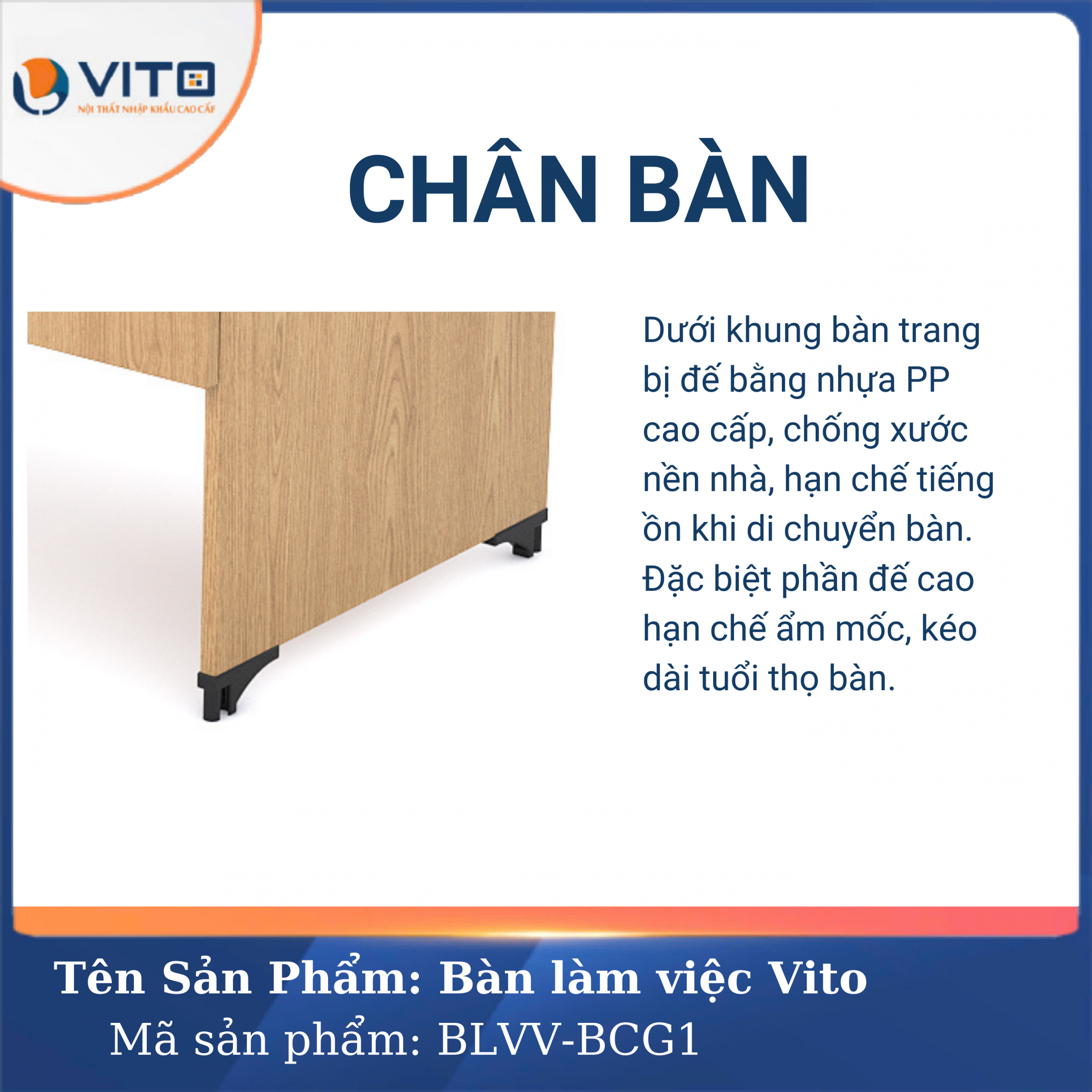BÀN LÀM VIỆC CHÂN GỖ VITO BLVV-BCG1 7 Bàn làm việc chân gỗ Vito BLVV-BCG1 - Ảnh 7