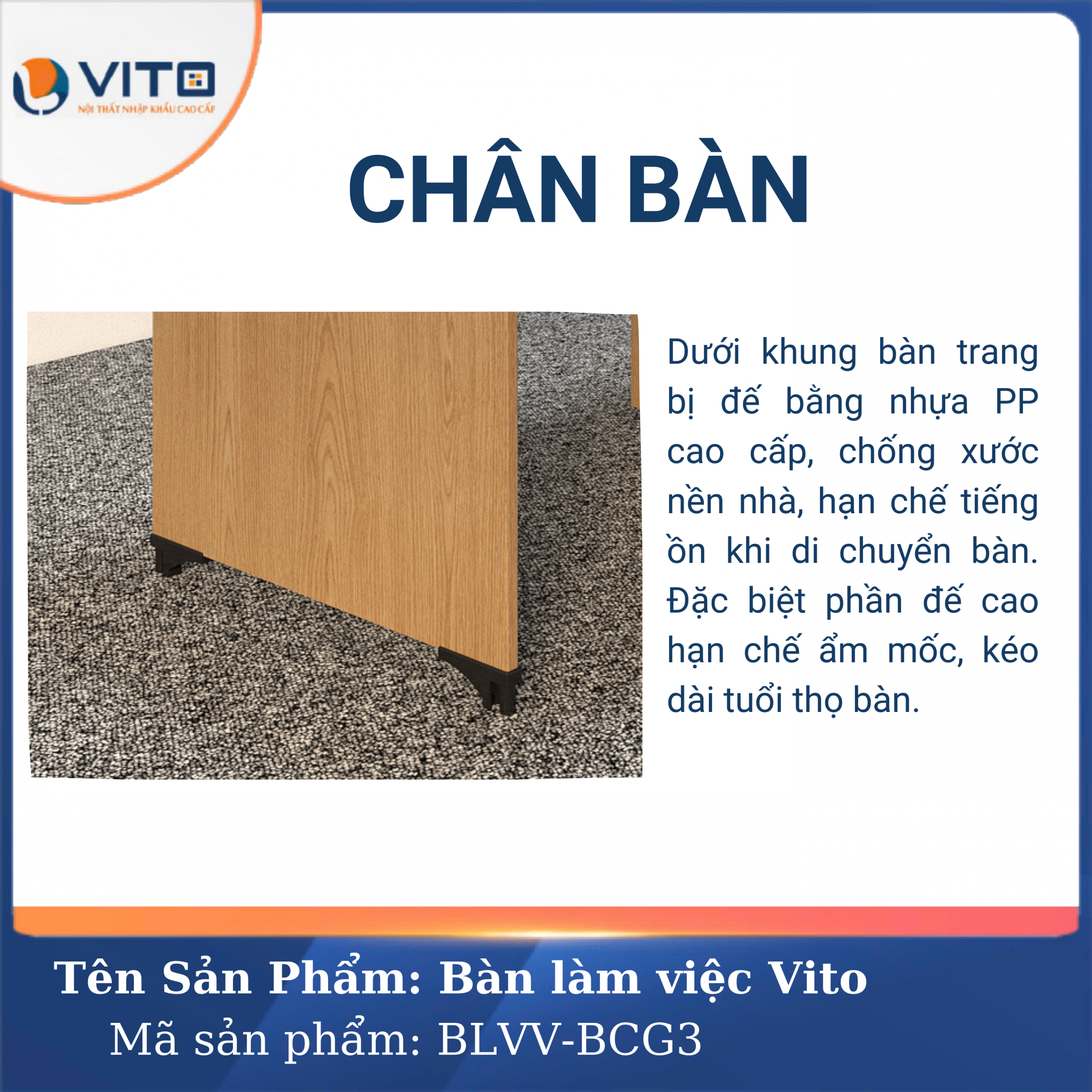 BÀN LÀM VIỆC CHÂN GỖ VITO BLVV-BCG3 6 Bàn làm việc chân gỗ Vito BLVV-BCG3 - Ảnh 6