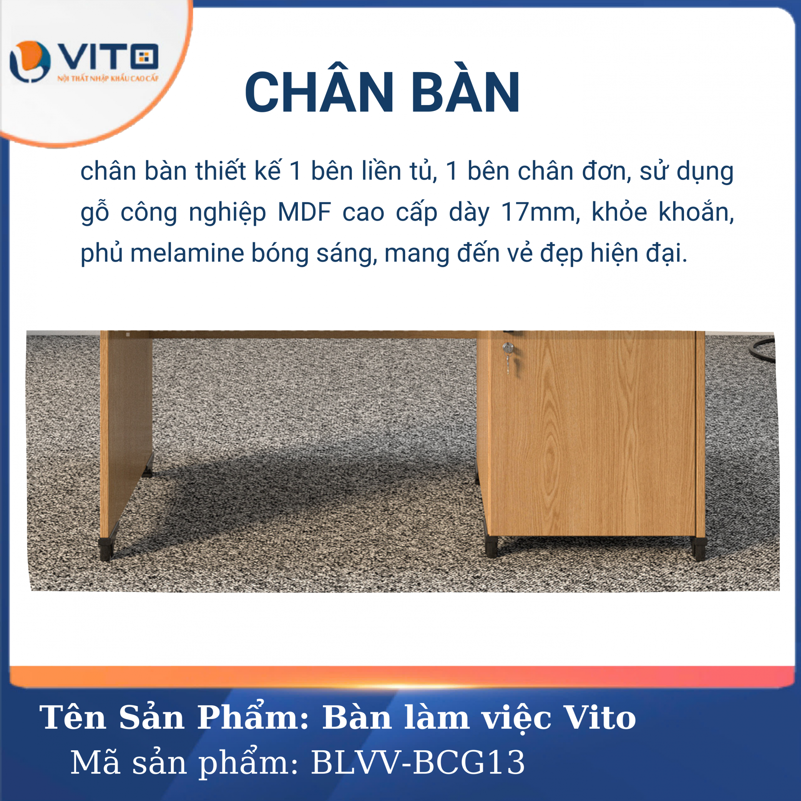 BÀN LÀM VIỆC CHÂN GỖ VITO BLVV-BCG13 7 Bàn làm việc chân gỗ Vito BLVV-BCG13 - Ảnh 7