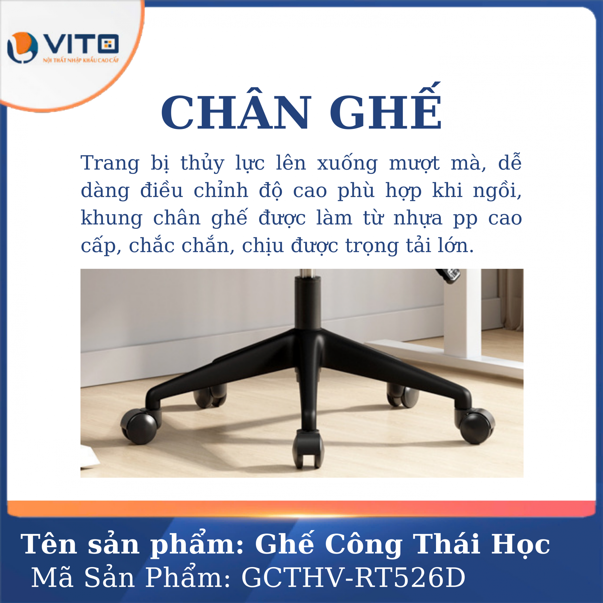 GHẾ CÔNG THÁI HỌC VITO GCTHV-RT526D 8 Ghế công thái học Vito GCTHV-RT526D - Ảnh 8