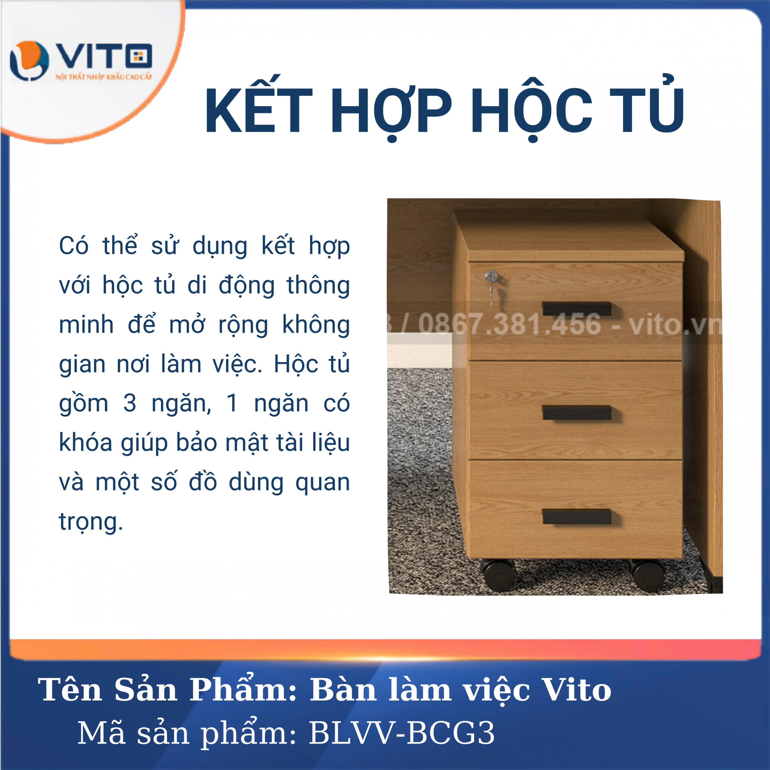BÀN LÀM VIỆC CHÂN GỖ VITO BLVV-BCG3 5 Bàn làm việc chân gỗ Vito BLVV-BCG3 - Ảnh 5