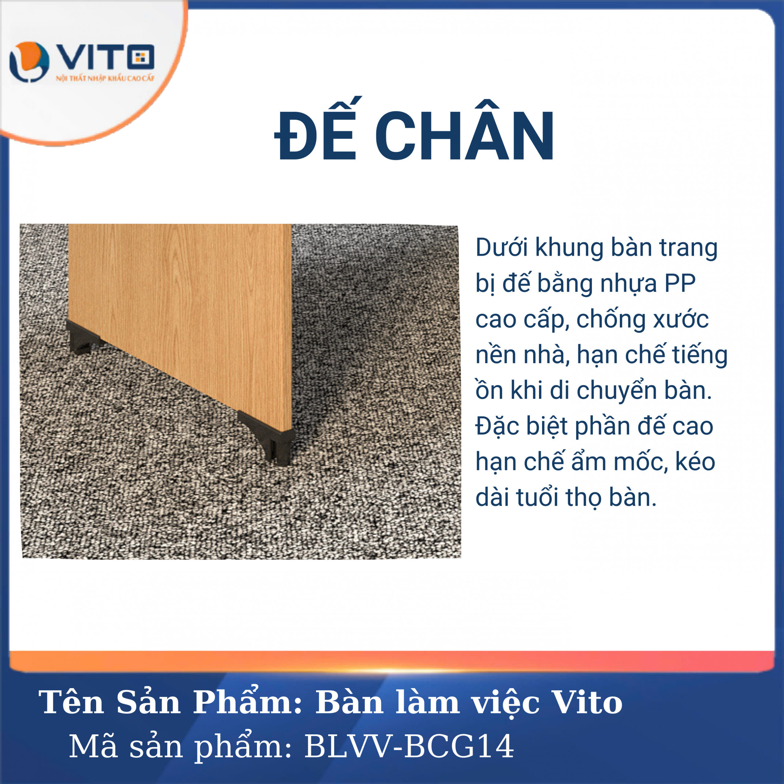 BÀN LÀM VIỆC CHÂN GỖ VITO BLVV-BCG14 6 Bàn làm việc chân gỗ Vito BLVV-BCG14 - Ảnh 6