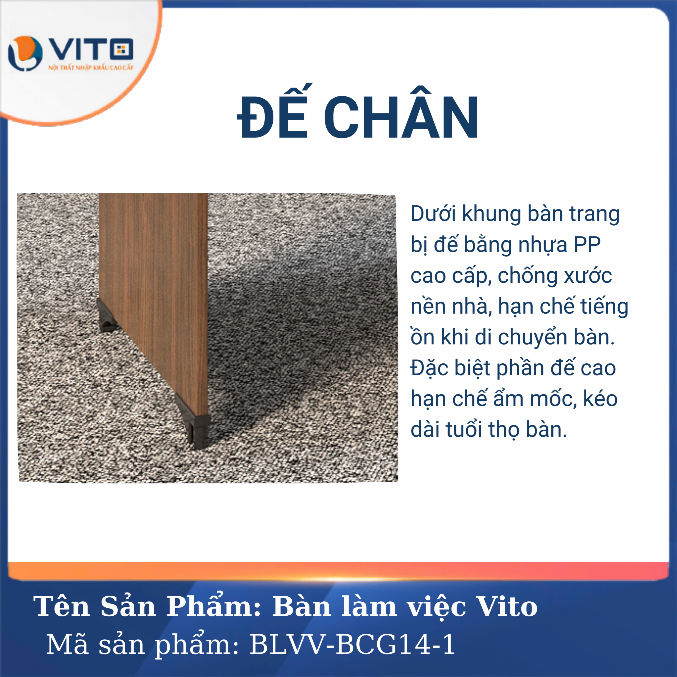 BÀN LÀM VIỆC CHÂN GỖ VITO BLVV-BCG14-1 6 Bàn làm việc chân gỗ Vito BLVV-BCG14-1 - Ảnh 6