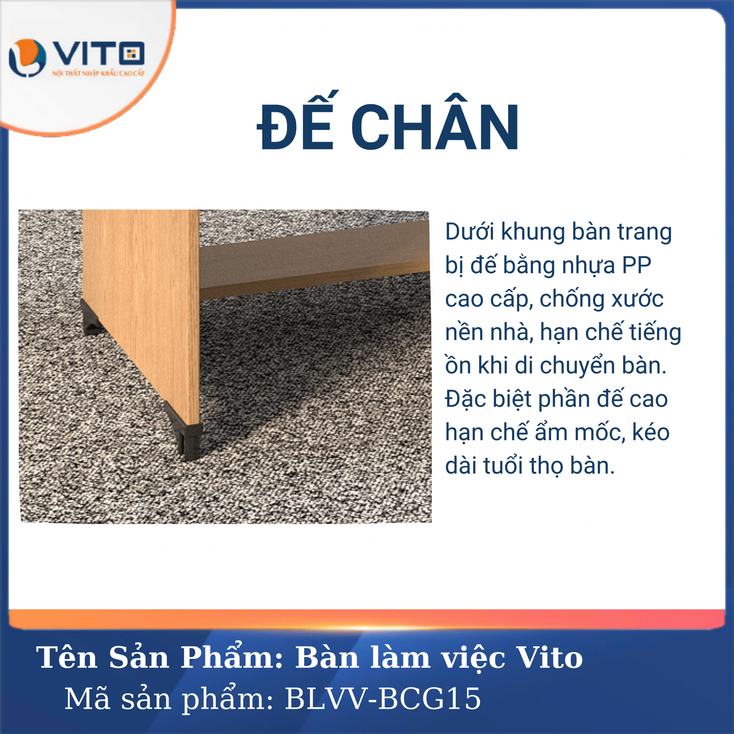 BÀN LÀM VIỆC CHÂN GỖ VITO BLVV-BCG15 6 Bàn làm việc chân gỗ Vito BLVV-BCG15 - Ảnh 6