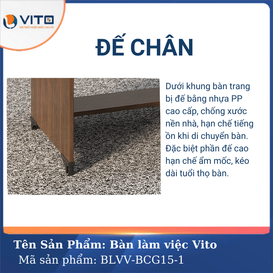 BÀN LÀM VIỆC CHÂN GỖ VITO BLVV-BCG15-1 6 Bàn làm việc chân gỗ Vito BLVV-BCG15-1 - Ảnh 6