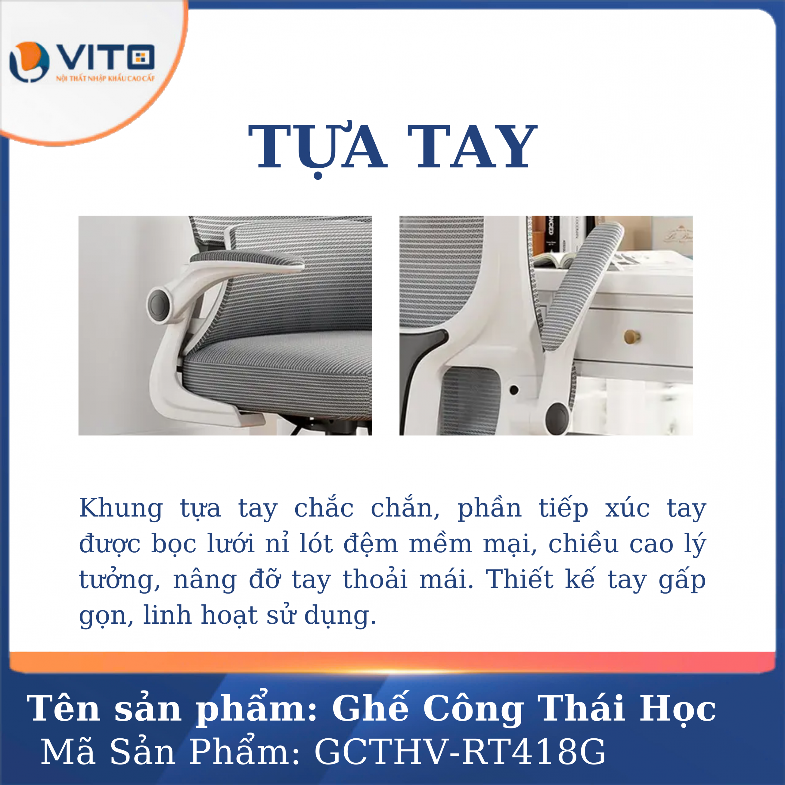 GHẾ CÔNG THÁI HỌC VITO GCTHV-RT418G 9 Ghế công thái học Vito GCTHV-RT418G - Ảnh 9
