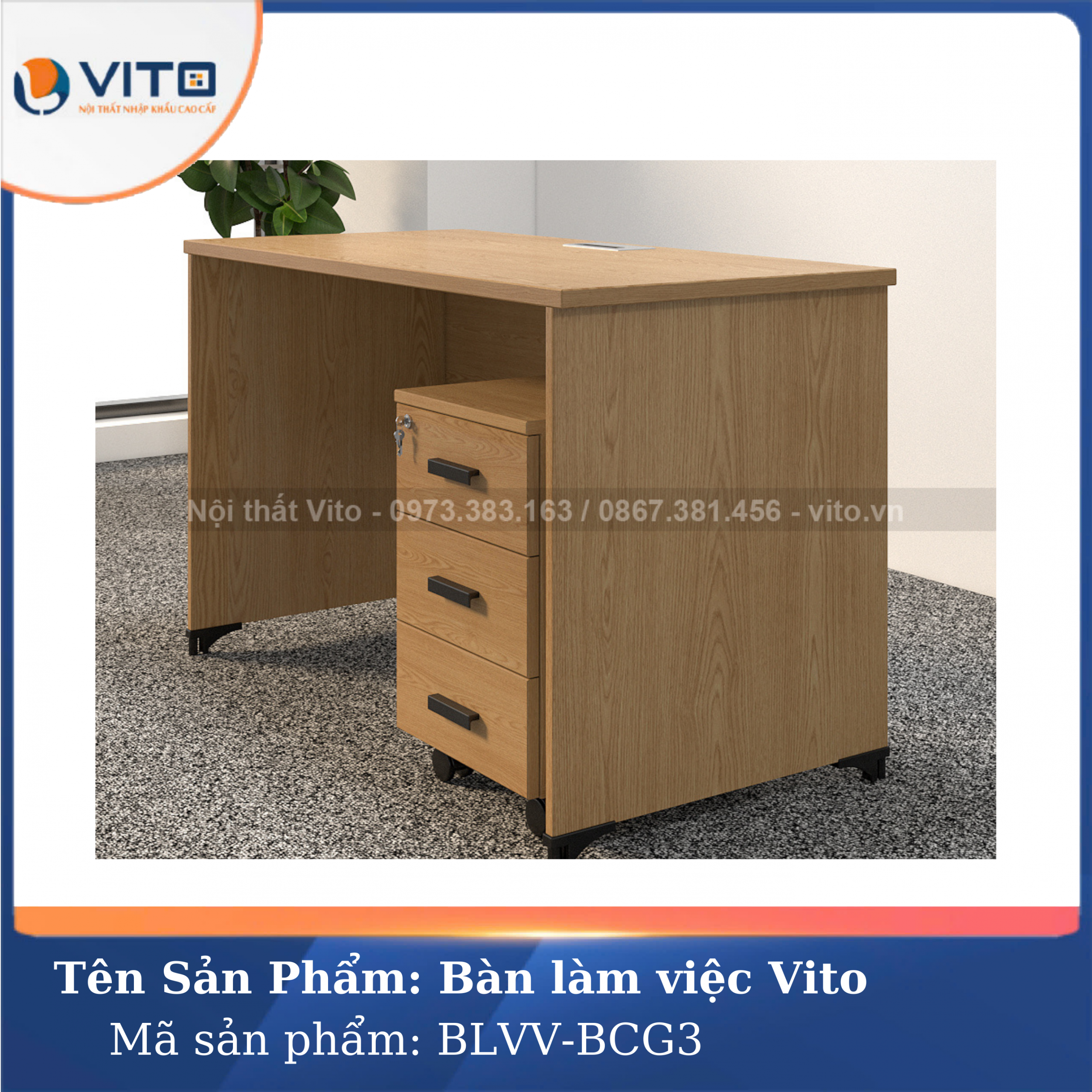BÀN LÀM VIỆC CHÂN GỖ VITO BLVV-BCG3 4 Bàn làm việc chân gỗ Vito BLVV-BCG3 - Ảnh 4