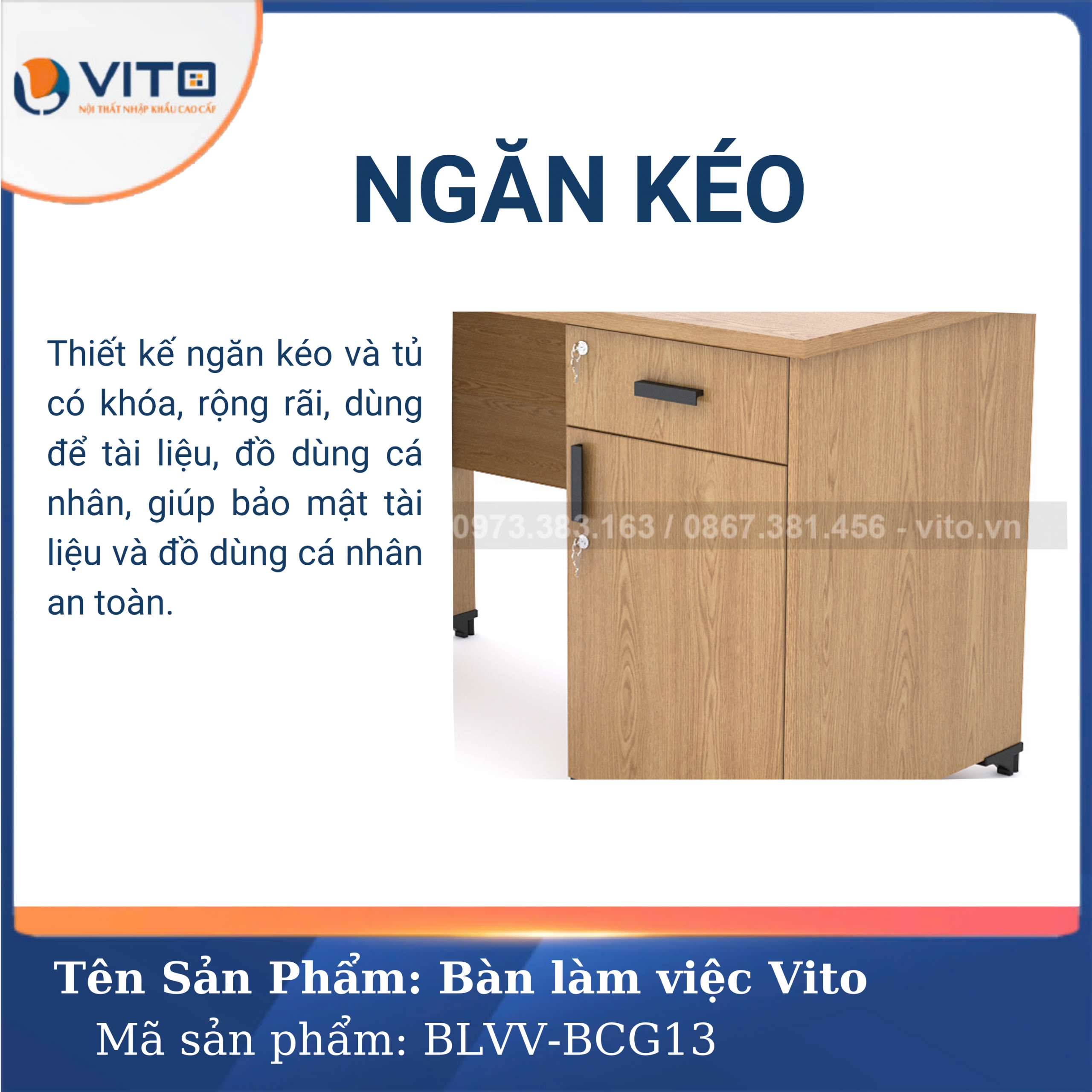 BÀN LÀM VIỆC CHÂN GỖ VITO BLVV-BCG13 5 Bàn làm việc chân gỗ Vito BLVV-BCG13 - Ảnh 5