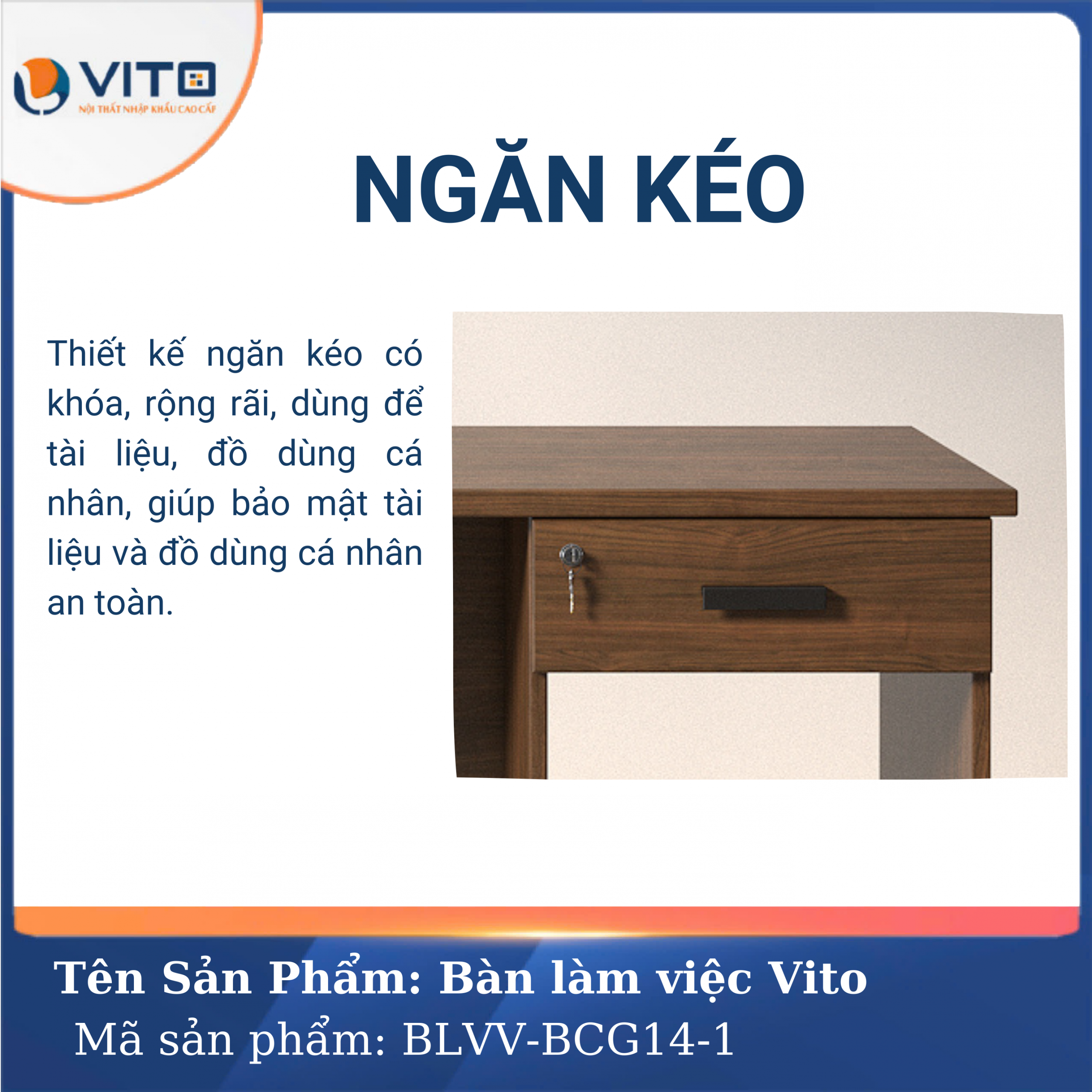 BÀN LÀM VIỆC CHÂN GỖ VITO BLVV-BCG14-1 5 Bàn làm việc chân gỗ Vito BLVV-BCG14-1 - Ảnh 5