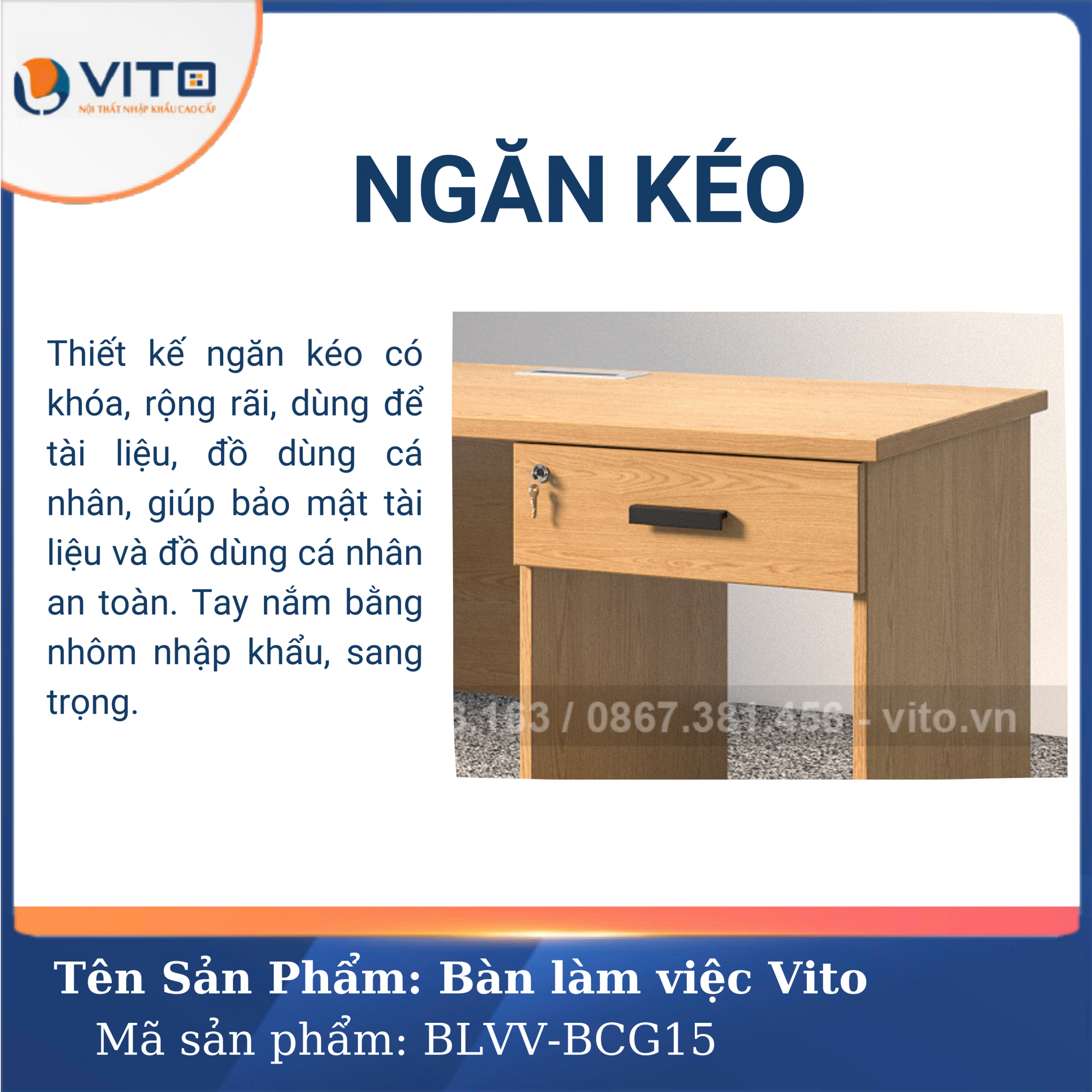 BÀN LÀM VIỆC CHÂN GỖ VITO BLVV-BCG15 5 Bàn làm việc chân gỗ Vito BLVV-BCG15 - Ảnh 5
