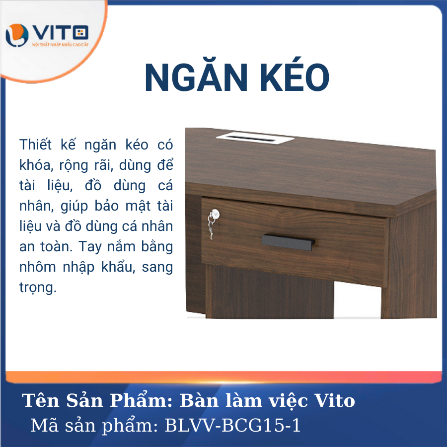 BÀN LÀM VIỆC CHÂN GỖ VITO BLVV-BCG15-1 5 Bàn làm việc chân gỗ Vito BLVV-BCG15-1 - Ảnh 5