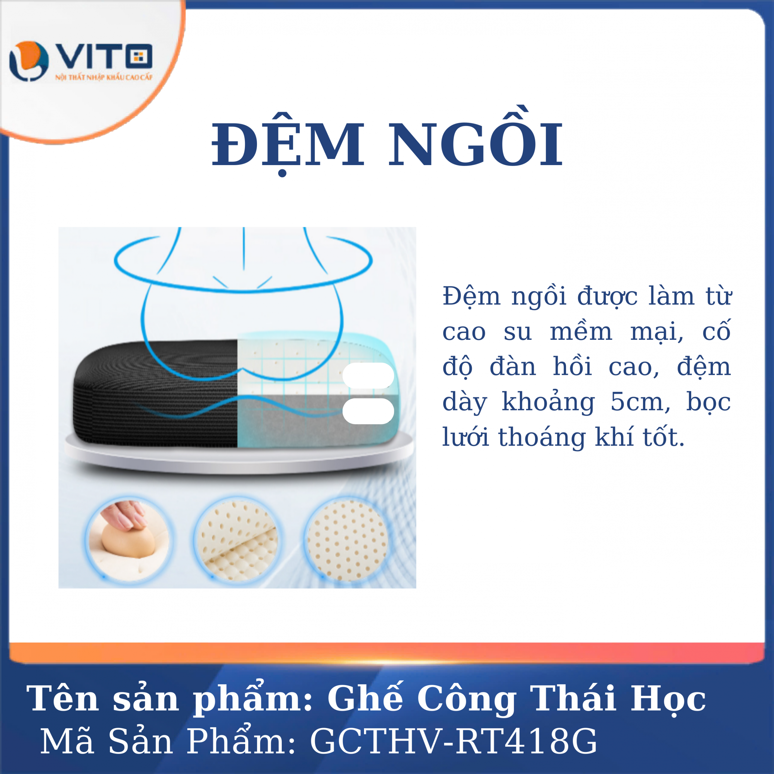 GHẾ CÔNG THÁI HỌC VITO GCTHV-RT418G 10 Ghế công thái học Vito GCTHV-RT418G - Ảnh 10