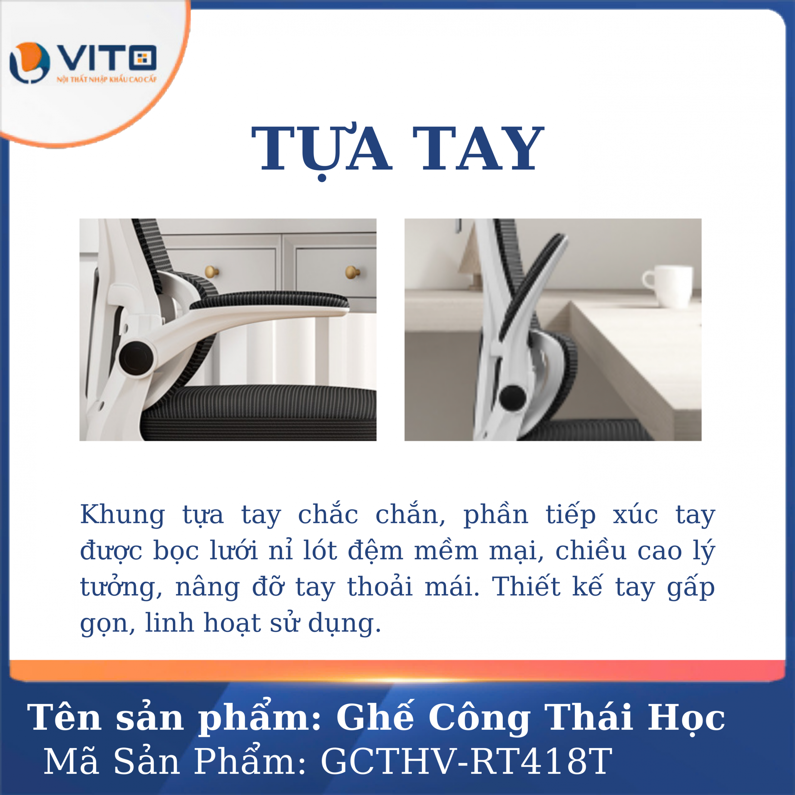 GHẾ CÔNG THÁI HỌC VITO GCTHV-RT418T 9 Ghế công thái học Vito GCTHV-RT418T - Ảnh 9