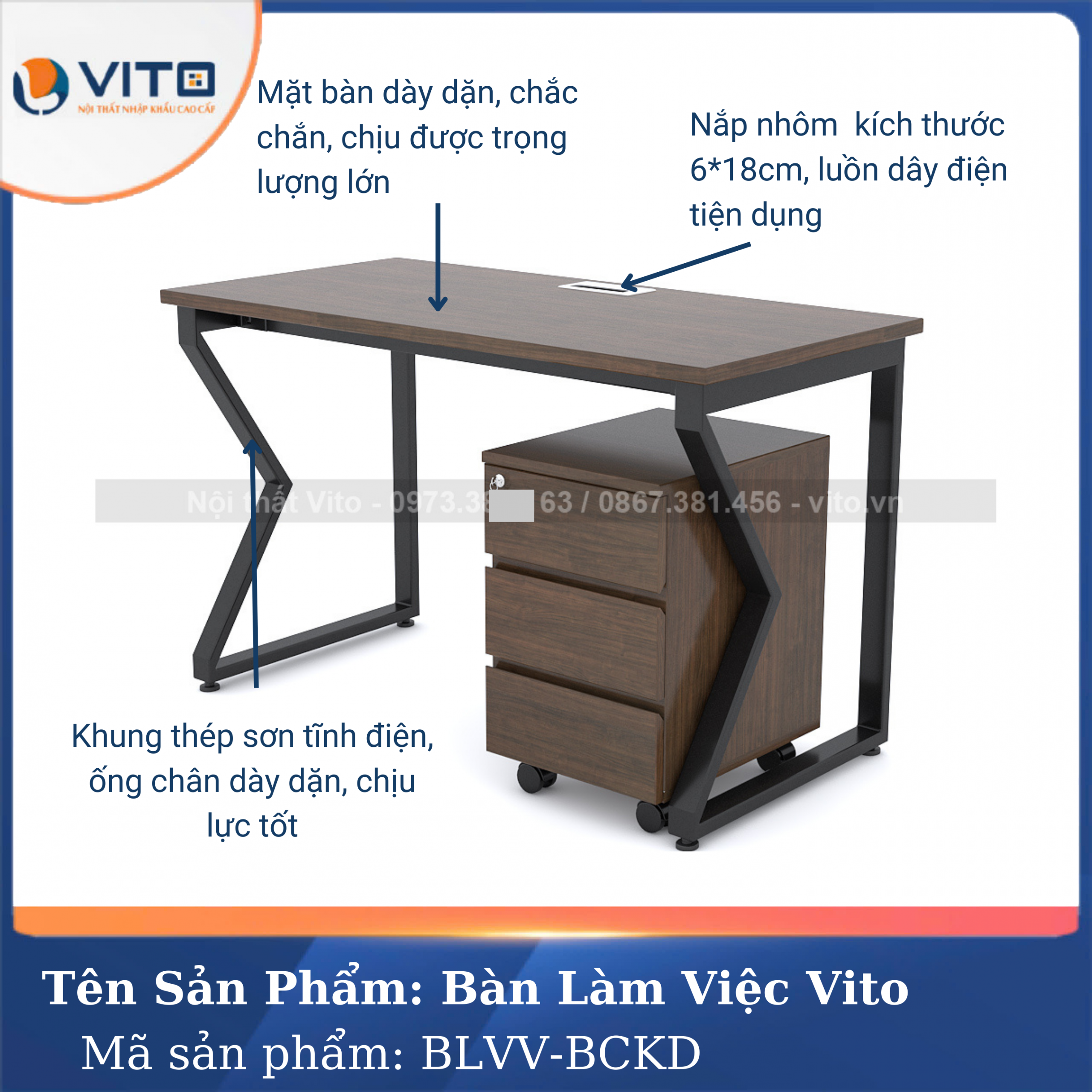 BÀN LÀM VIỆC KHUNG SẮT CHÂN CHỮ K VITO 1M2 BLVV – BCKD 11 Bàn làm việc khung sắt chân chữ K Vito 1m2 BLVV – BCKD - Ảnh 11