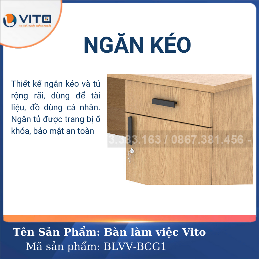 BÀN LÀM VIỆC CHÂN GỖ VITO BLVV-BCG1 5 Bàn làm việc chân gỗ Vito BLVV-BCG1 - Ảnh 5