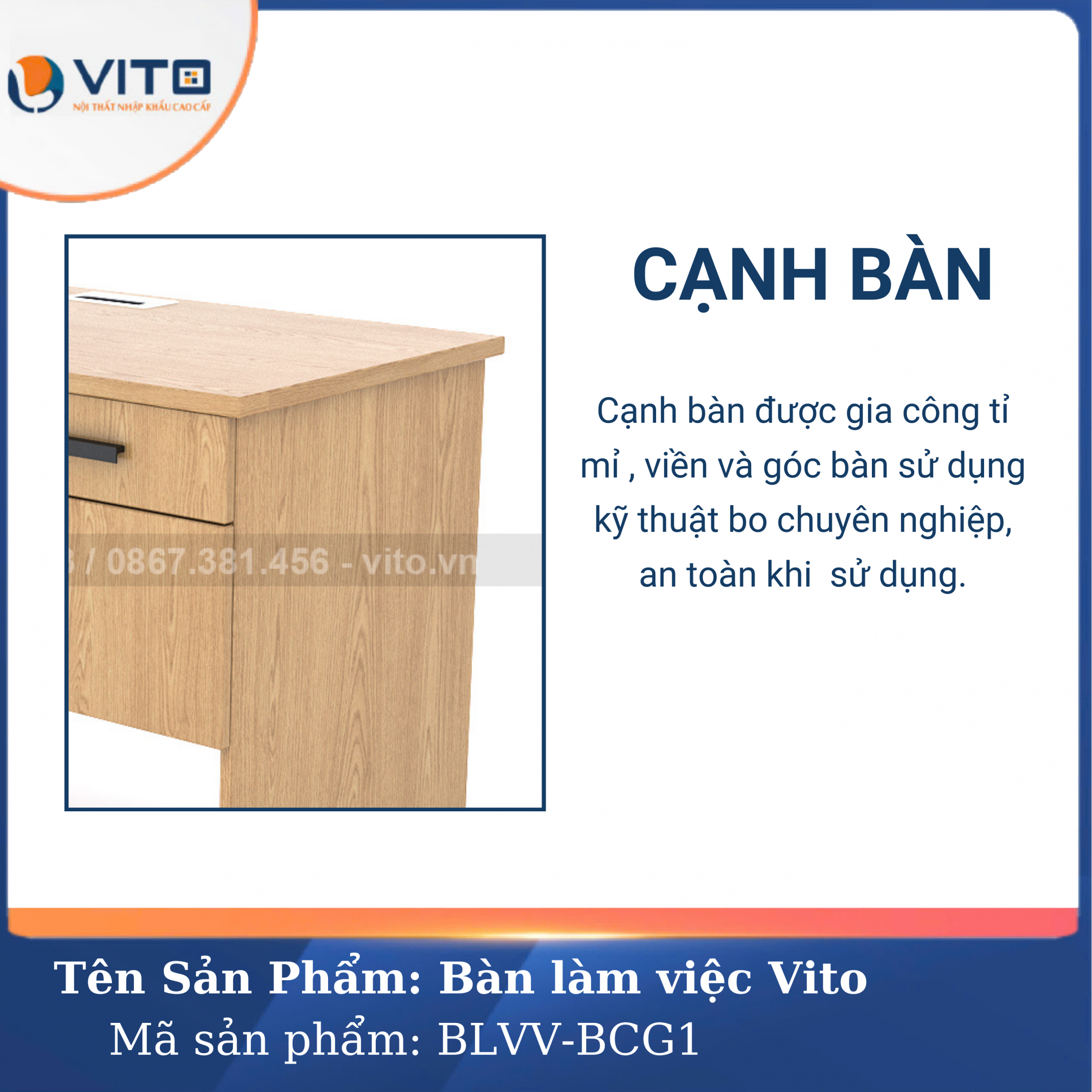 BÀN LÀM VIỆC CHÂN GỖ VITO BLVV-BCG1 6 Bàn làm việc chân gỗ Vito BLVV-BCG1 - Ảnh 6