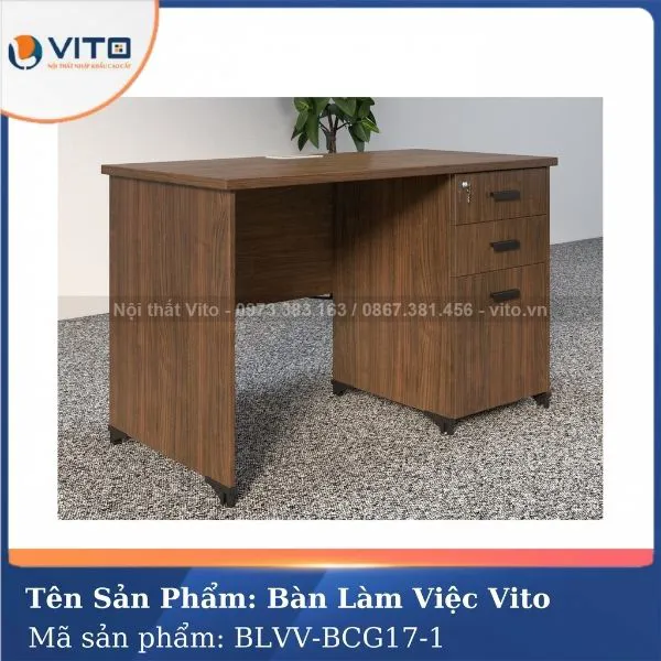 Bàn Làm việc chân gỗ BLVV-BCG17-1