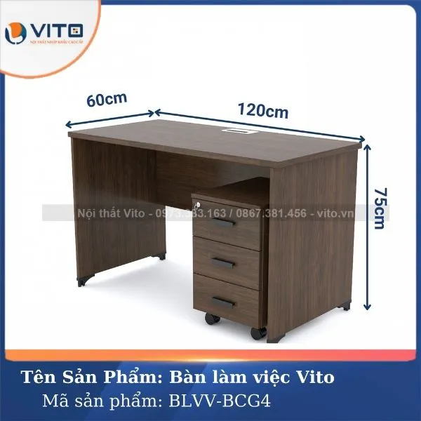 BÀN LÀM VIỆC CHÂN GỖ VITO BLVV-BCG4 4 Bàn làm việc chân gỗ Vito BLVV-BCG4 - Ảnh 4