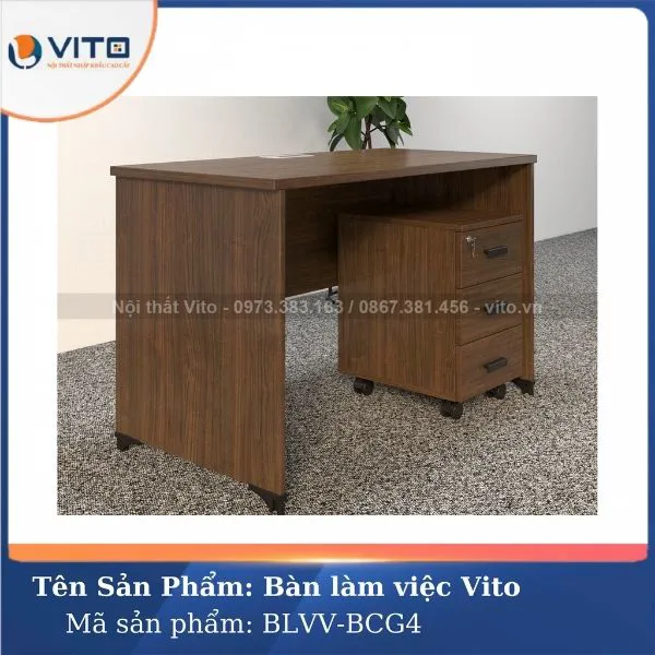 Bàn làm việc chân gỗ Vito BLVV-BCG4