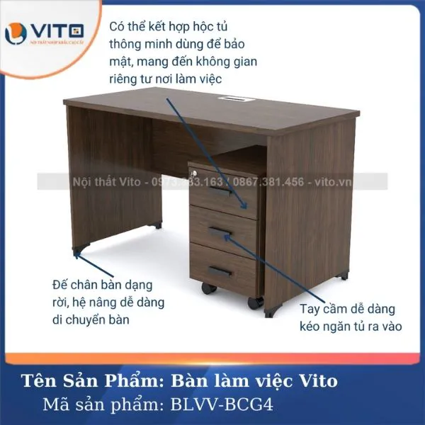 BÀN LÀM VIỆC CHÂN GỖ VITO BLVV-BCG4 5 Bàn làm việc chân gỗ Vito BLVV-BCG4 - Ảnh 5