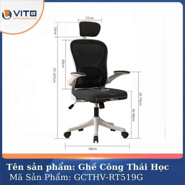 GHẾ CÔNG THÁI HỌC VITO GCTHV-RT519G 3 Ghế công thái học Vito GCTHV-RT519G - Ảnh 3