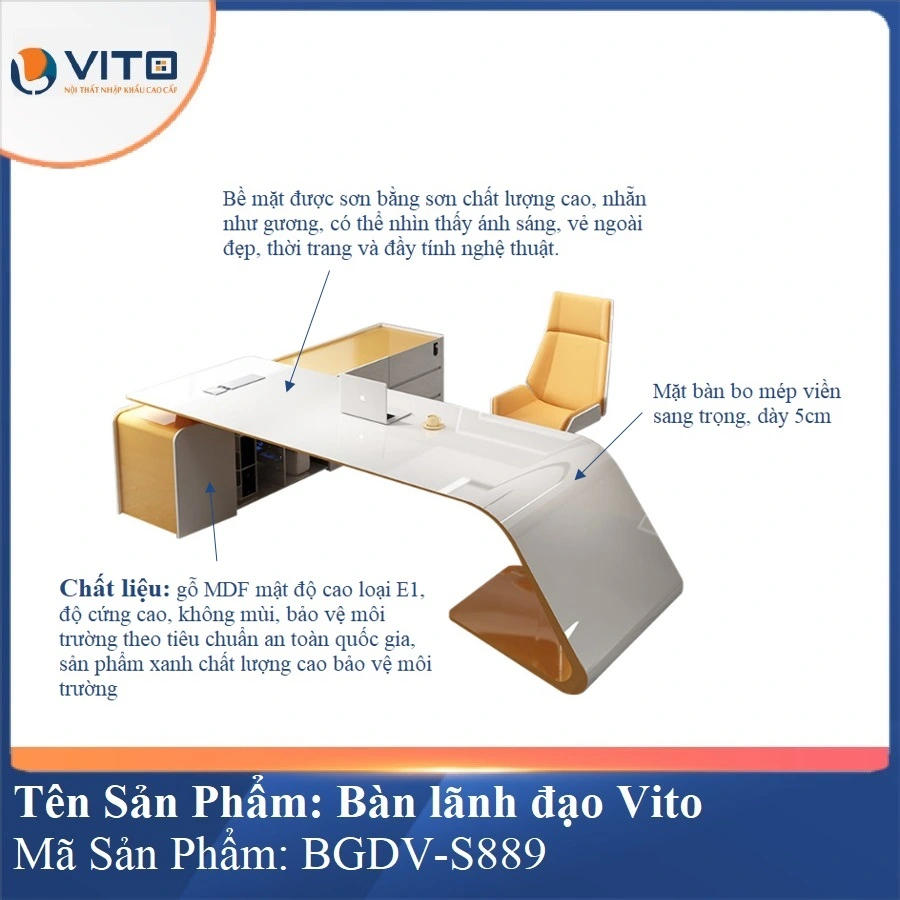 BÀN LÃNH ĐẠO NHẬP KHẨU VITO BGDV-S889 5 Bàn lãnh đạo nhập khẩu Vito BGDV-S889 - Ảnh 5
