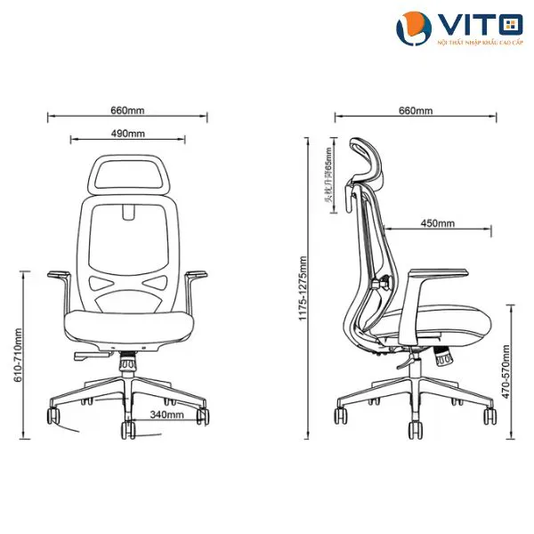 GHẾ VĂN PHÒNG CAO CẤP VITO 6231A-HS 7 Ghế văn phòng cao cấp Vito 6231A-HS - Ảnh 7