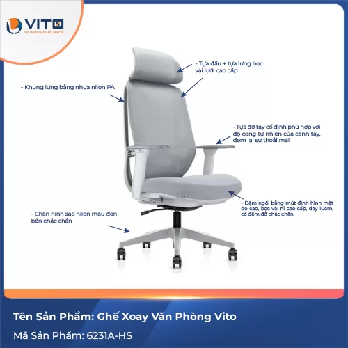 GHẾ VĂN PHÒNG CAO CẤP VITO 6231A-HS 6 Ghế văn phòng cao cấp Vito 6231A-HS - Ảnh 6