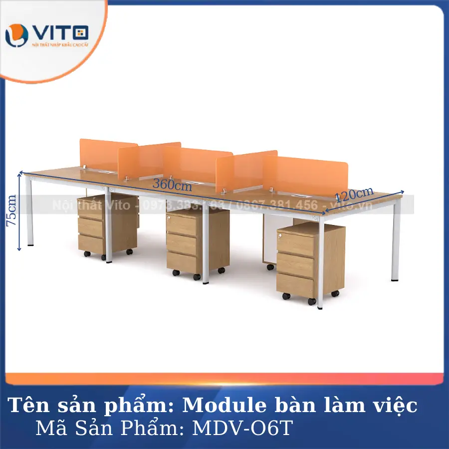 MODULE BÀN LÀM VIỆC 6 NGƯỜI CHÂN OVAL VITO MDV-O6T 2 Module bàn làm việc 6 người chân oval Vito MDV-O6T - Ảnh 2
