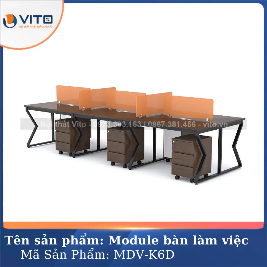 Module bàn làm việc 6 người chân chữ K Vito MDV-K6D