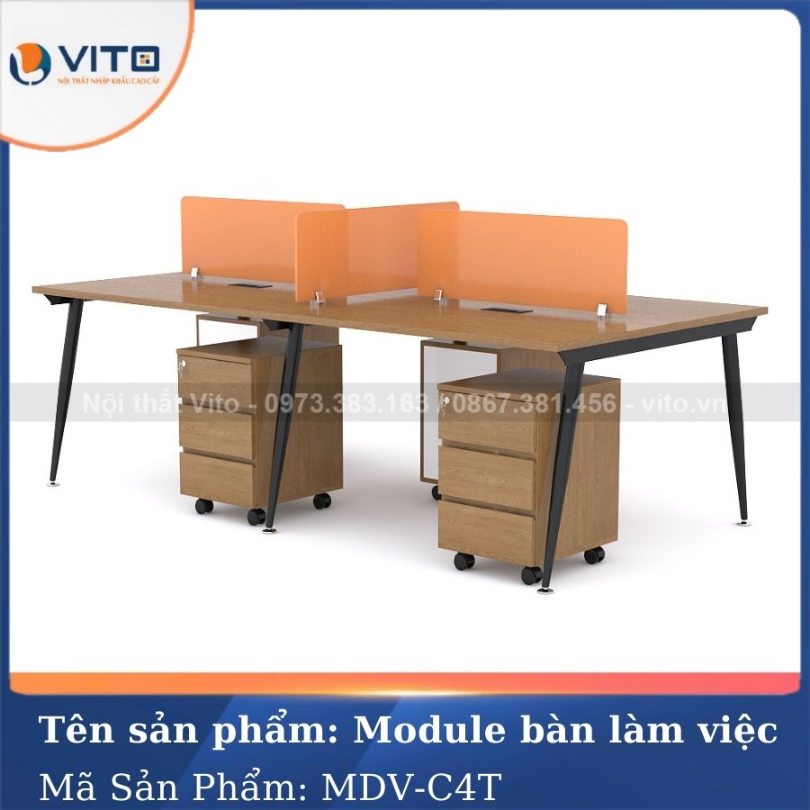 Module bàn làm việc 4 người chân côn Vito MDV-C4T