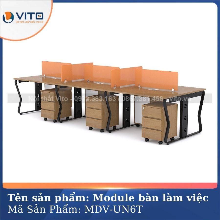 MODULE BÀN LÀM VIỆC 6 NGƯỜI CHÂN U UỐN MDV-UN6T 2 Module bàn làm việc 6 người chân U Uốn MDV-UN6T - Ảnh 2