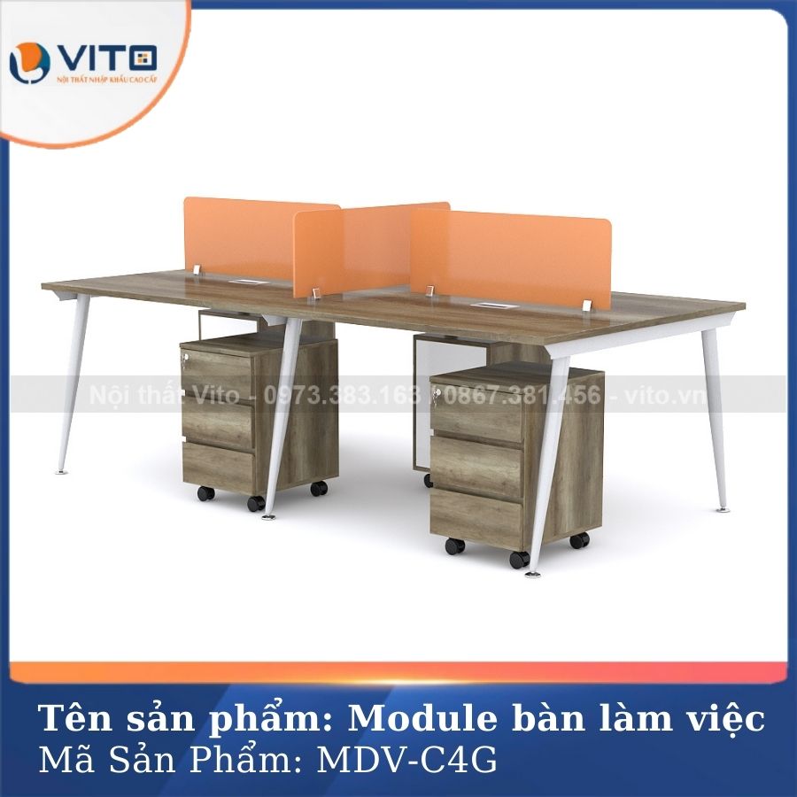 MODULE BÀN LÀM VIỆC 4 NGƯỜI CHÂN CÔN VITO MDV-C4G 2 Module bàn làm việc 4 người chân côn Vito MDV-C4G - Ảnh 2