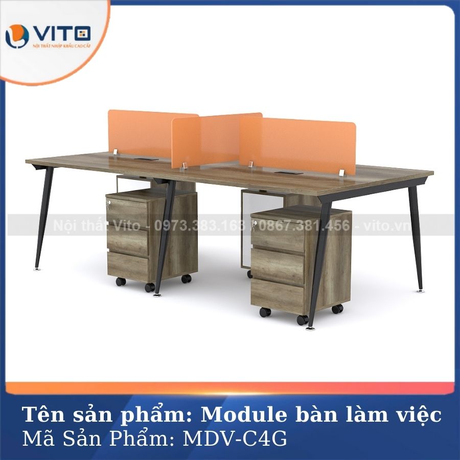 Module bàn làm việc 4 người chân côn Vito MDV-C4G