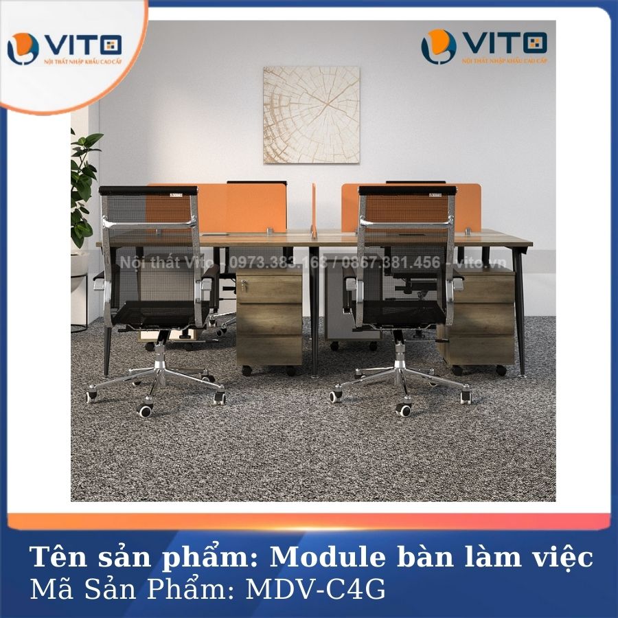 MODULE BÀN LÀM VIỆC 4 NGƯỜI CHÂN CÔN VITO MDV-C4G 3 Module bàn làm việc 4 người chân côn Vito MDV-C4G - Ảnh 3