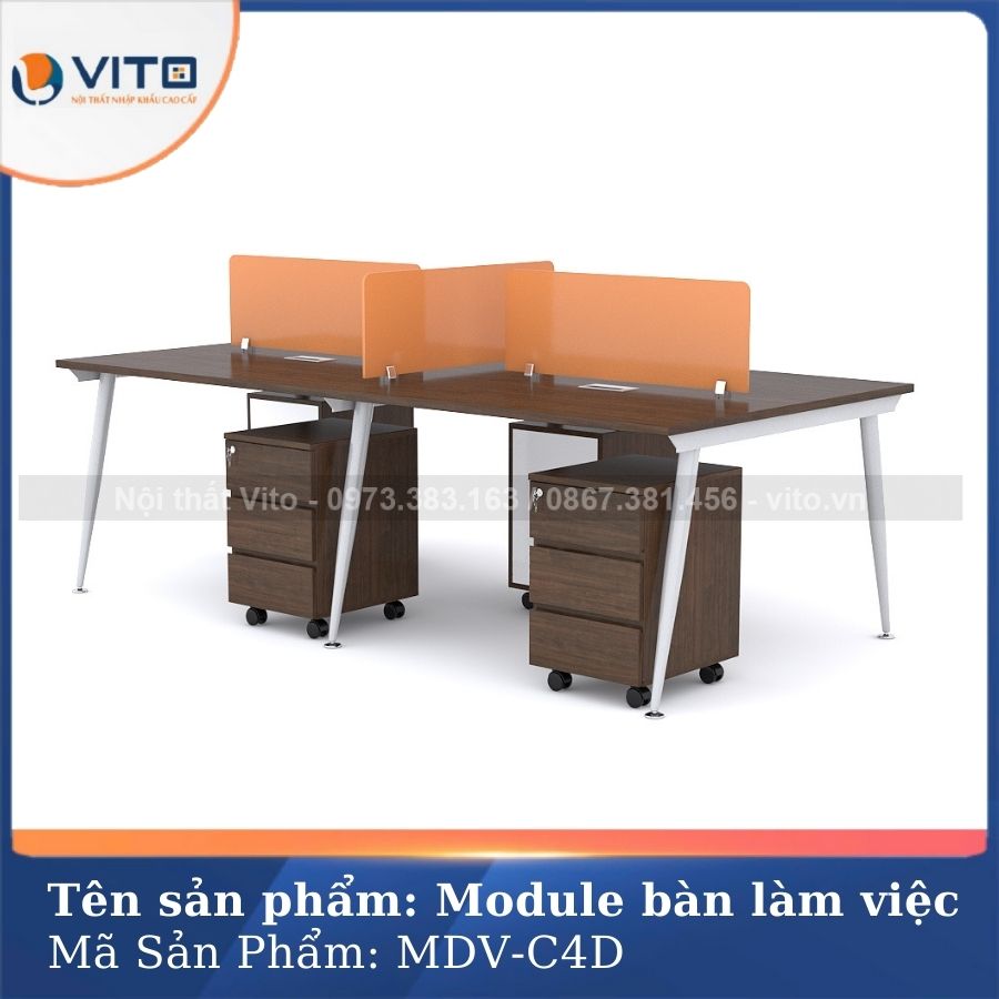 Module bàn làm việc 4 người chân côn Vito MDV-C4D