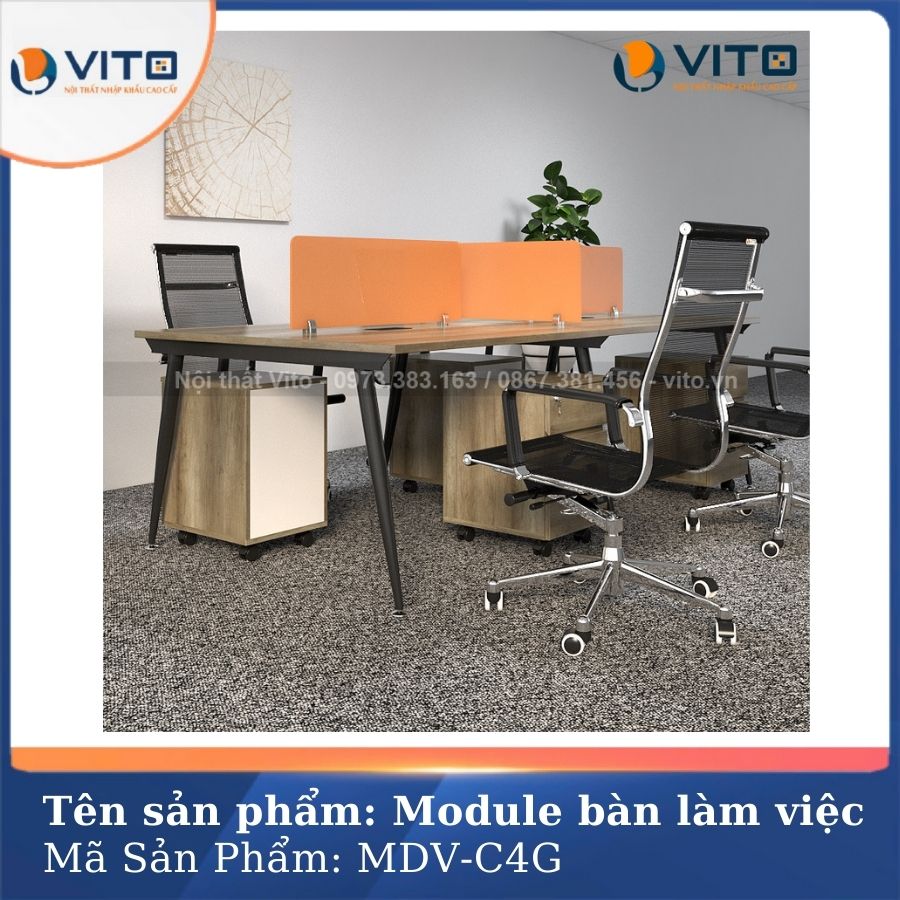 MODULE BÀN LÀM VIỆC 4 NGƯỜI CHÂN CÔN VITO MDV-C4G 5 Module bàn làm việc 4 người chân côn Vito MDV-C4G - Ảnh 5