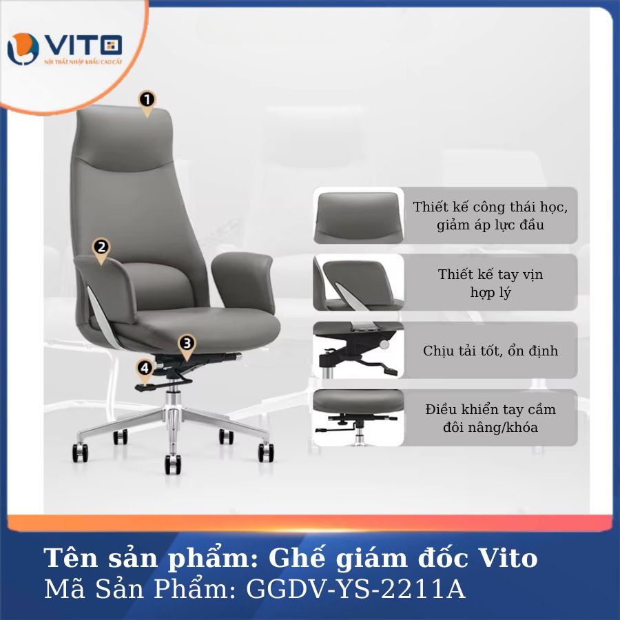 GHẾ GIÁM ĐỐC VITO GGDV-YS-2211A 6 Ghế giám đốc Vito GGDV-YS-2211A - Ảnh 6