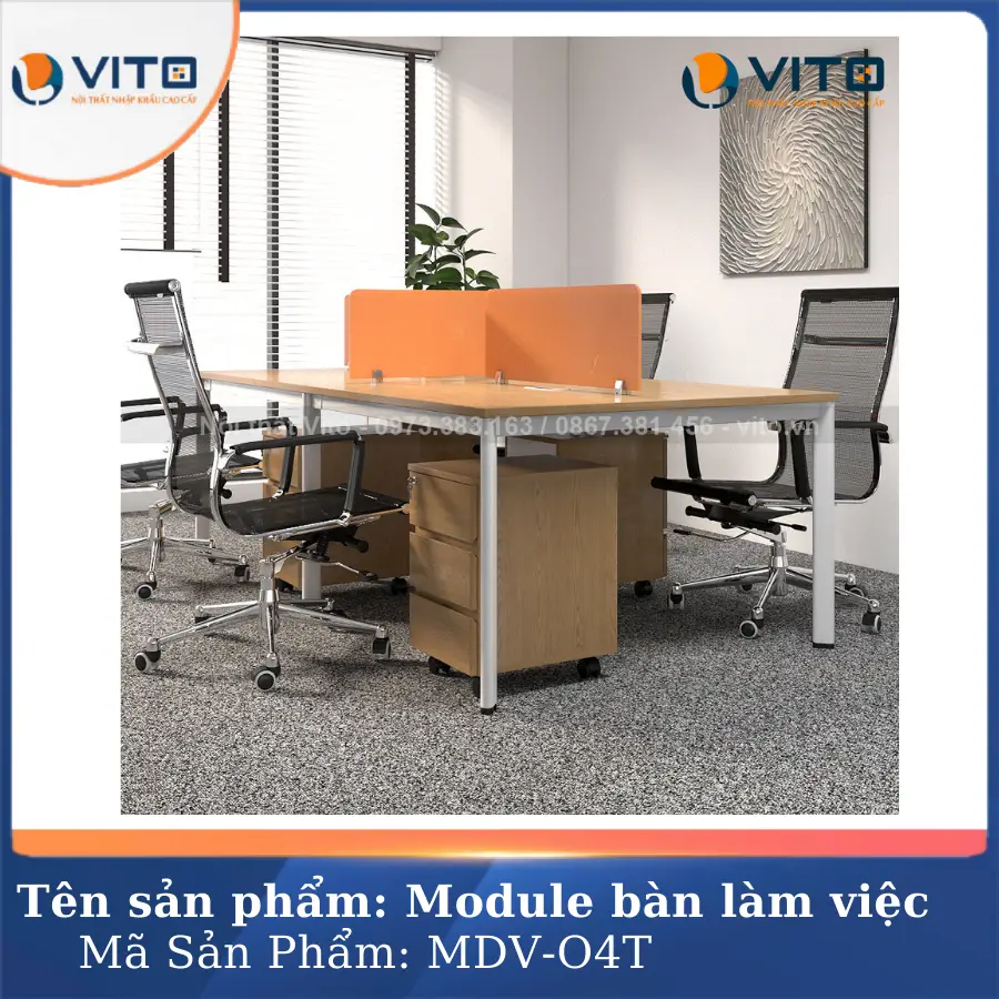 MODULE BÀN LÀM VIỆC 4 NGƯỜI CHÂN OVAL VITO MDV-O4T 2 Module bàn làm việc 4 người chân oval Vito MDV-O4T - Ảnh 2
