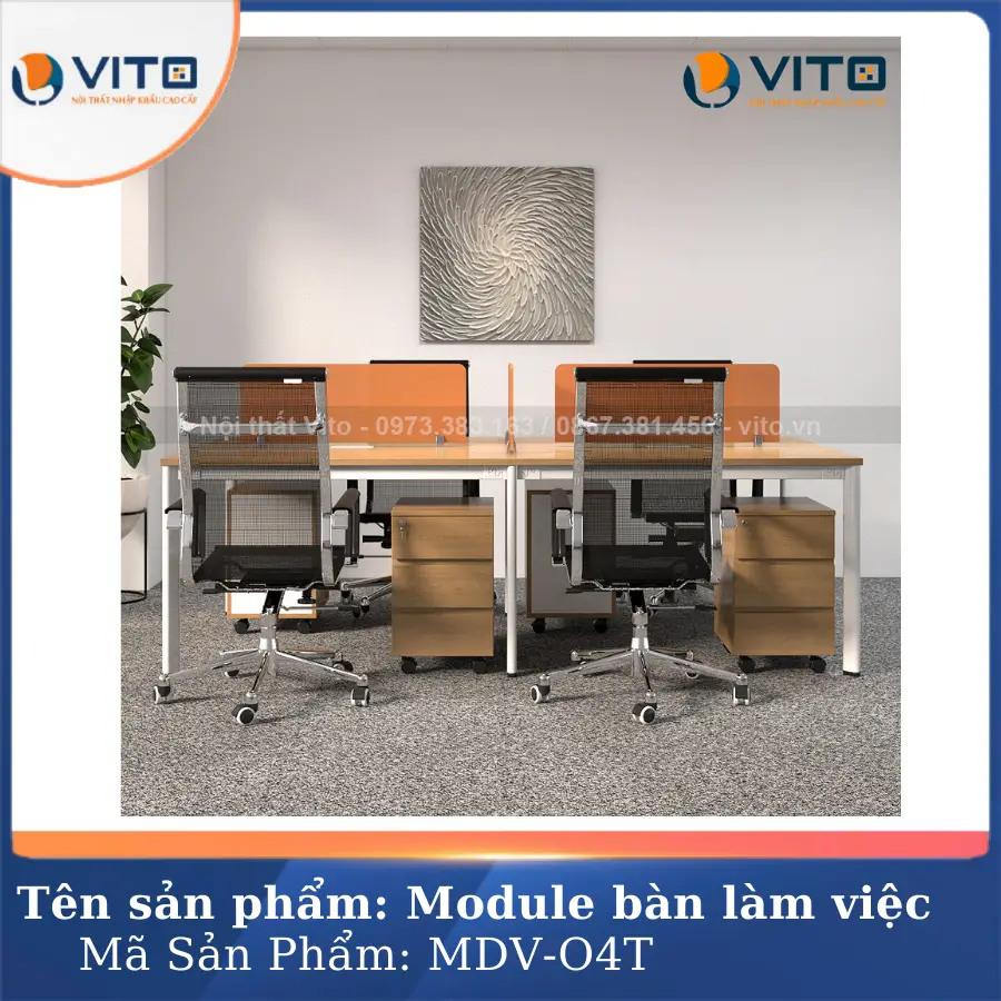 MODULE BÀN LÀM VIỆC 4 NGƯỜI CHÂN OVAL VITO MDV-O4T 3 Module bàn làm việc 4 người chân oval Vito MDV-O4T - Ảnh 3