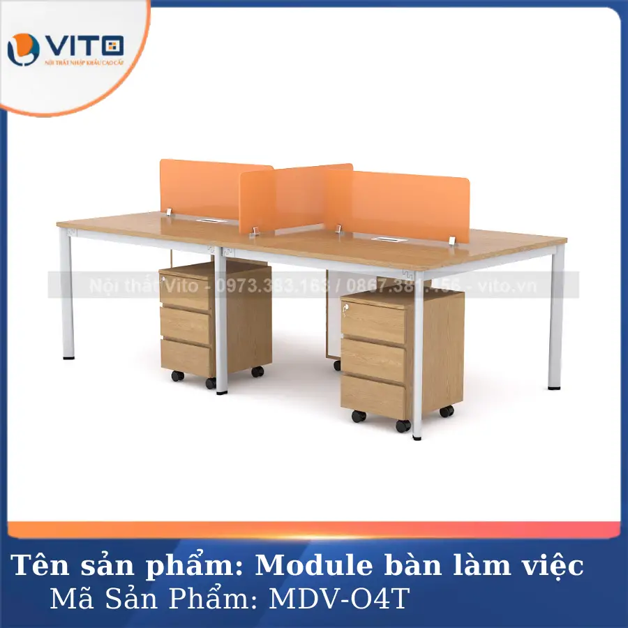 Module bàn làm việc 4 người chân oval Vito MDV-O4T
